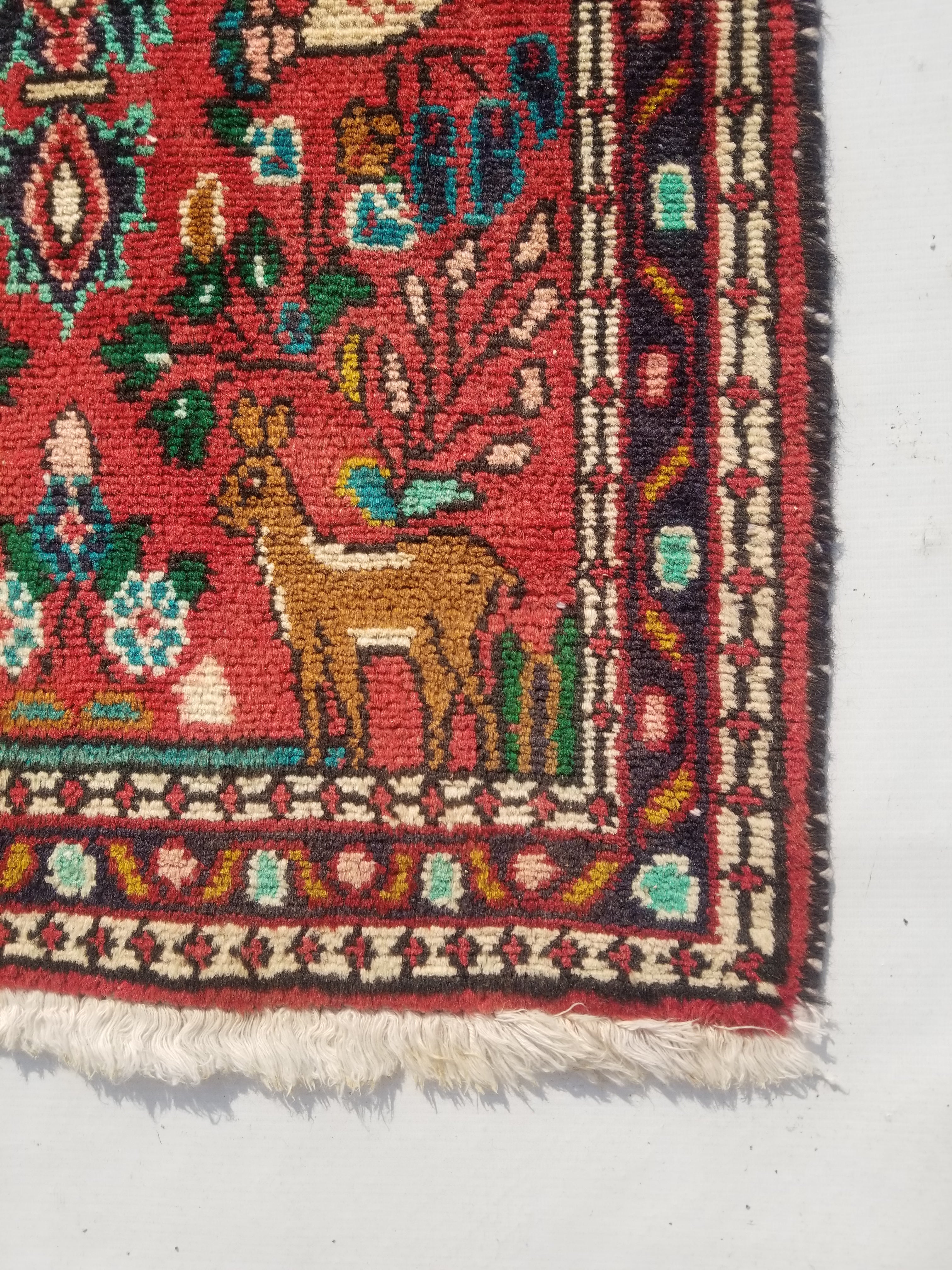 Vintage Traditional Handmade Hamadan Wool Multicolor Rug 97x56cm