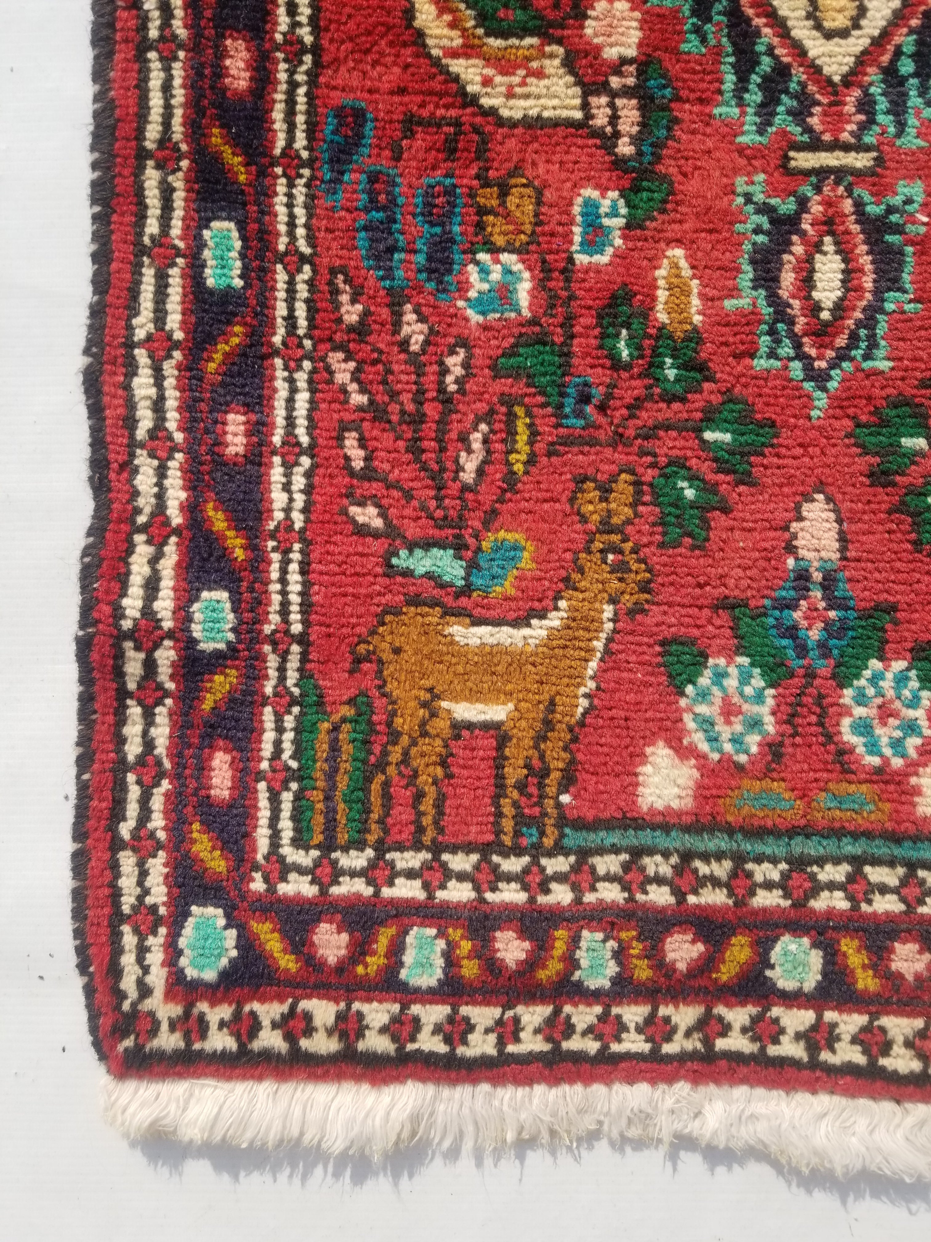 Vintage Traditional Handmade Hamadan Wool Multicolor Rug 97x56cm