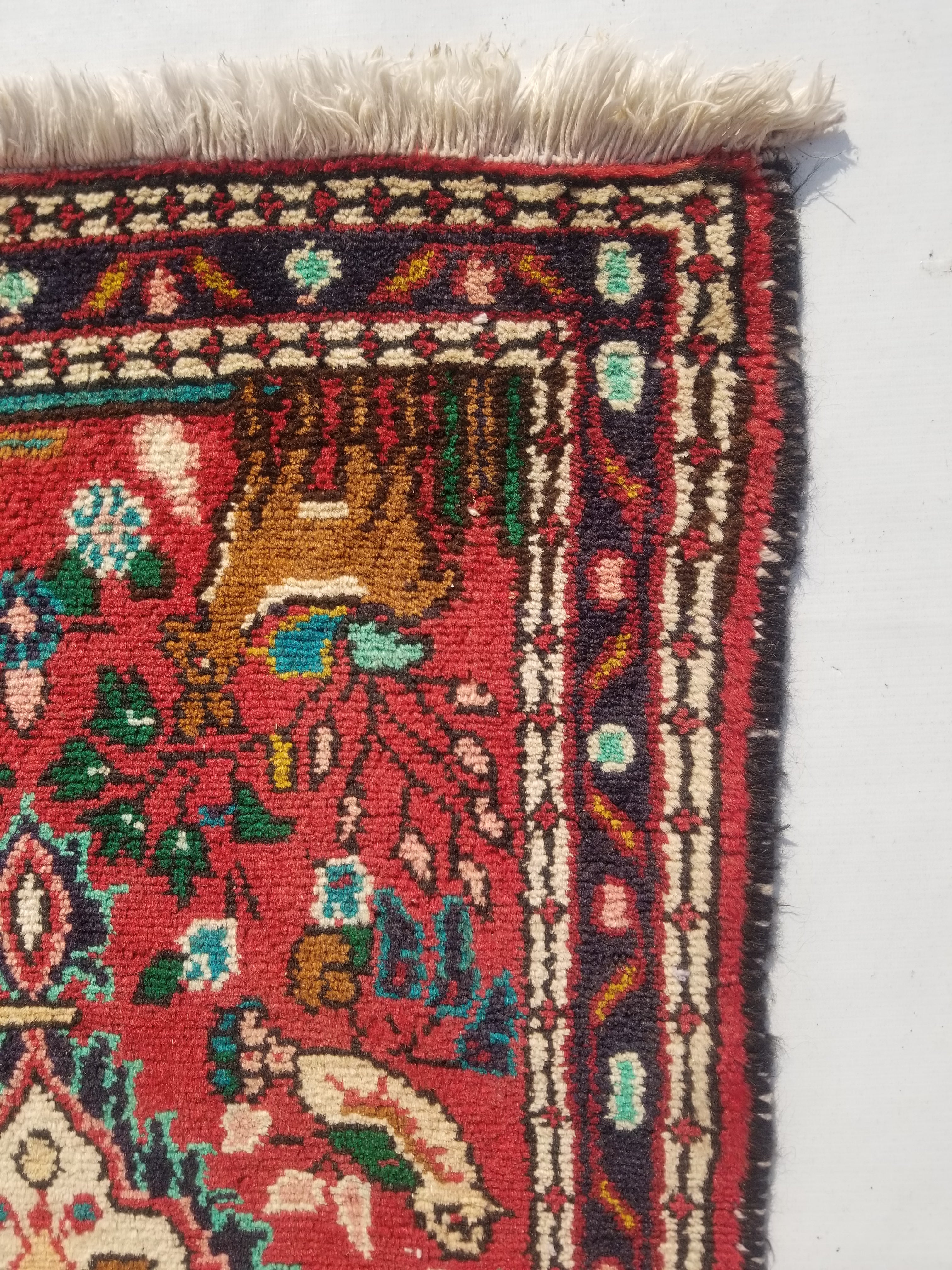 Vintage Traditional Handmade Hamadan Wool Multicolor Rug 97x56cm
