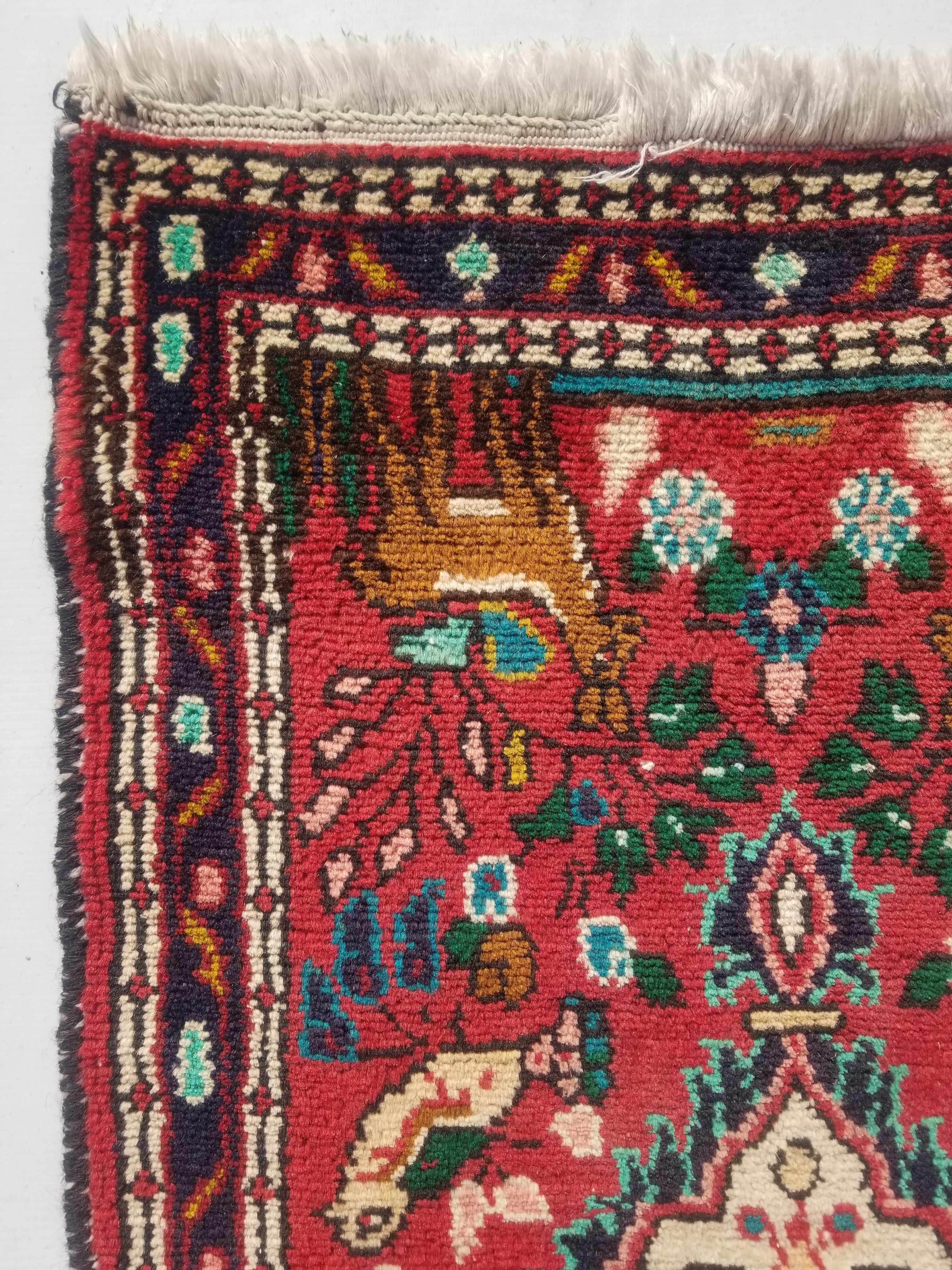Vintage Traditional Handmade Hamadan Wool Multicolor Rug 97x56cm