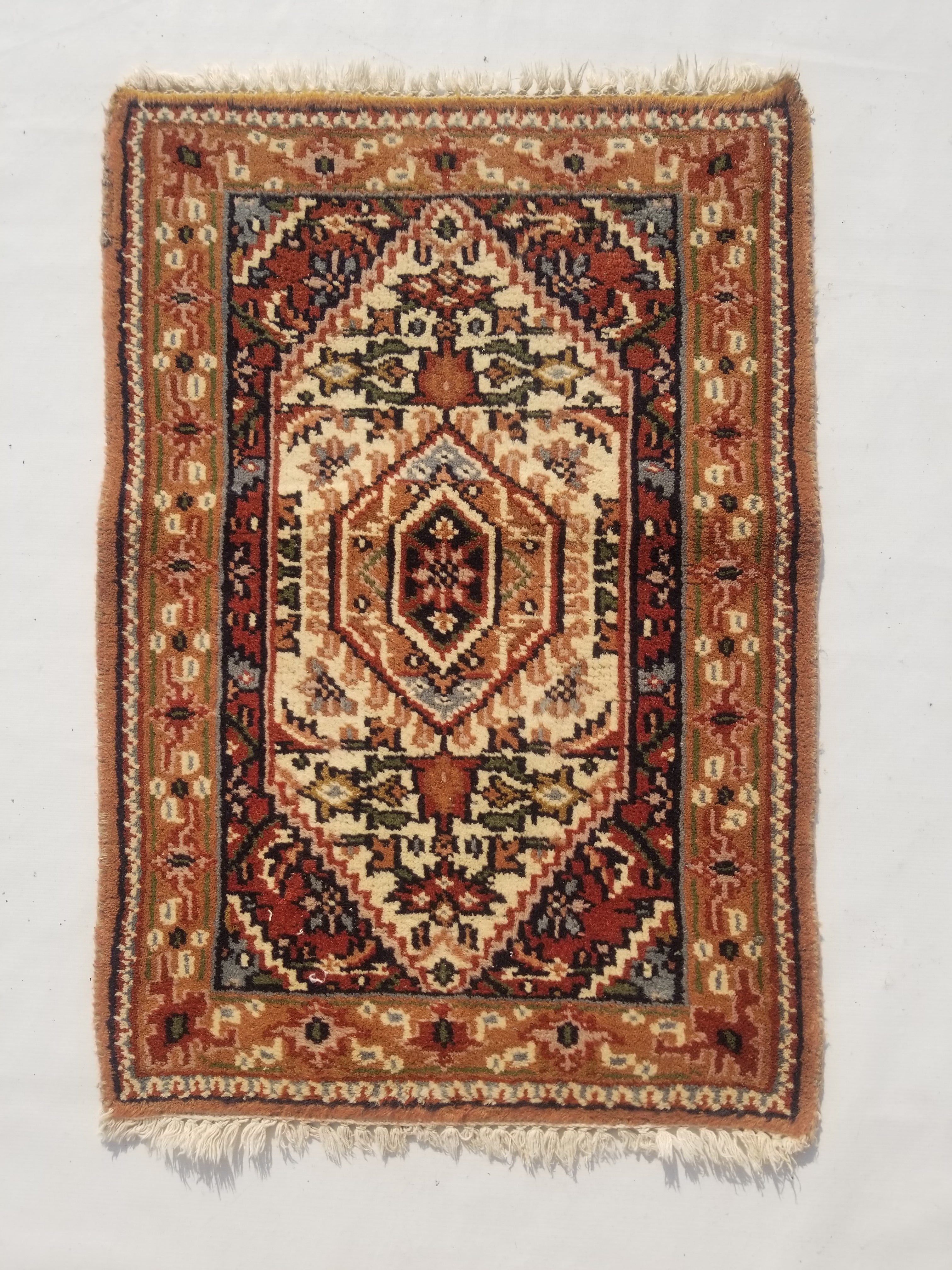 Vintage Traditional Handmade Oriental Wool Multicolor Rug 88x62cm
