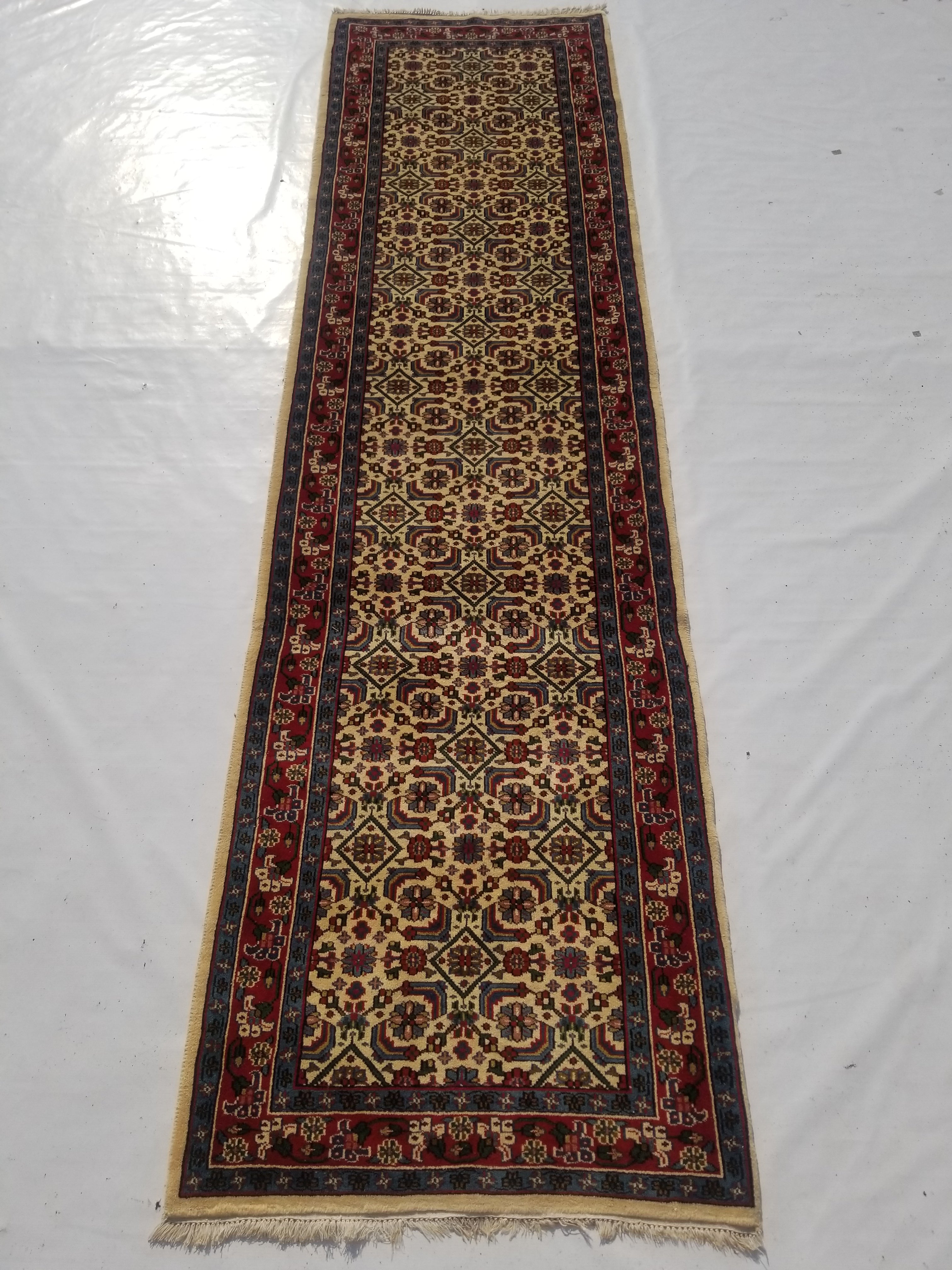 Vintage Traditional Handmade Oriental Wool Multicolor Runner Rug 324x86cm