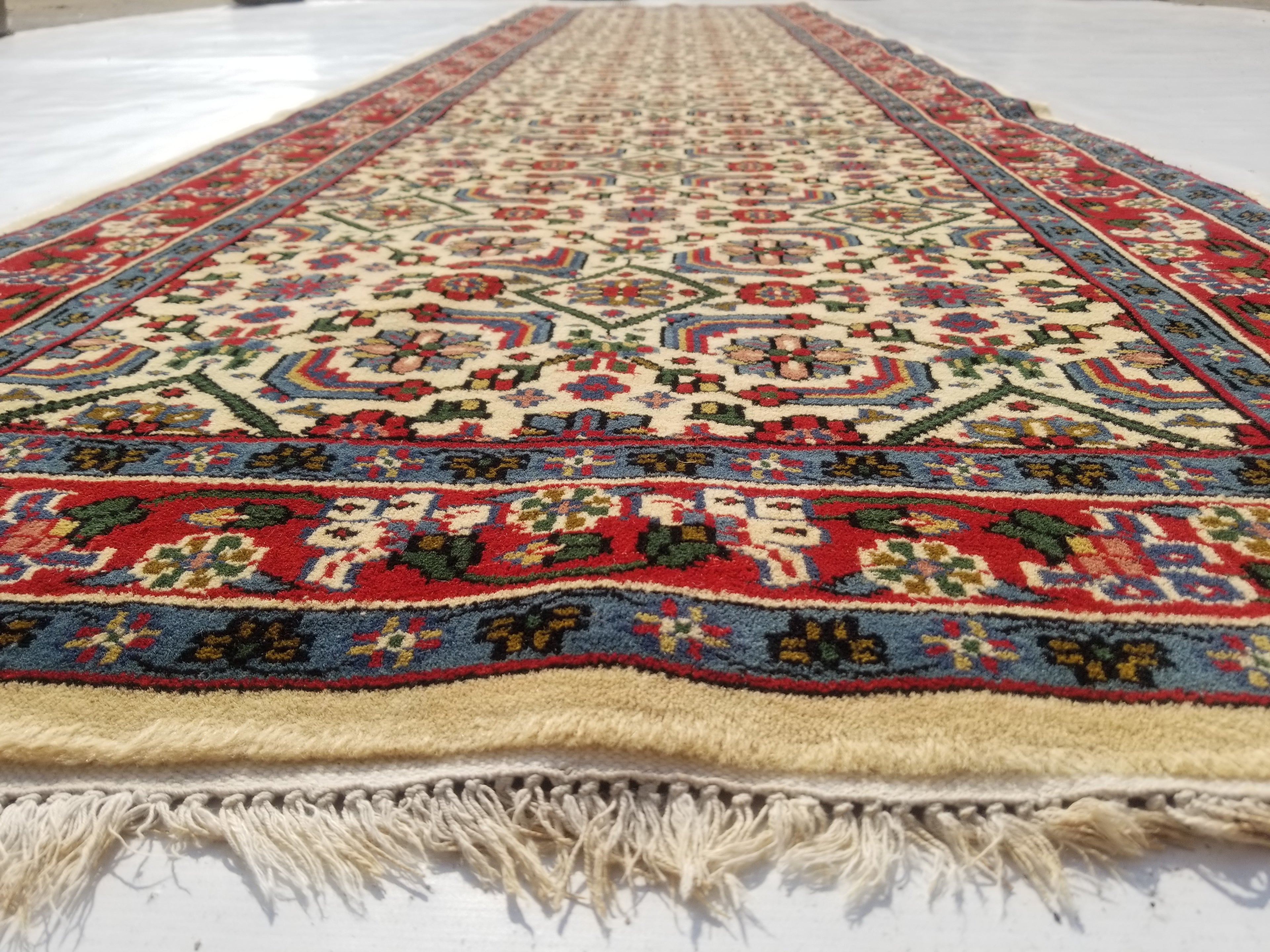 Vintage Traditional Handmade Oriental Wool Multicolor Runner Rug 324x86cm