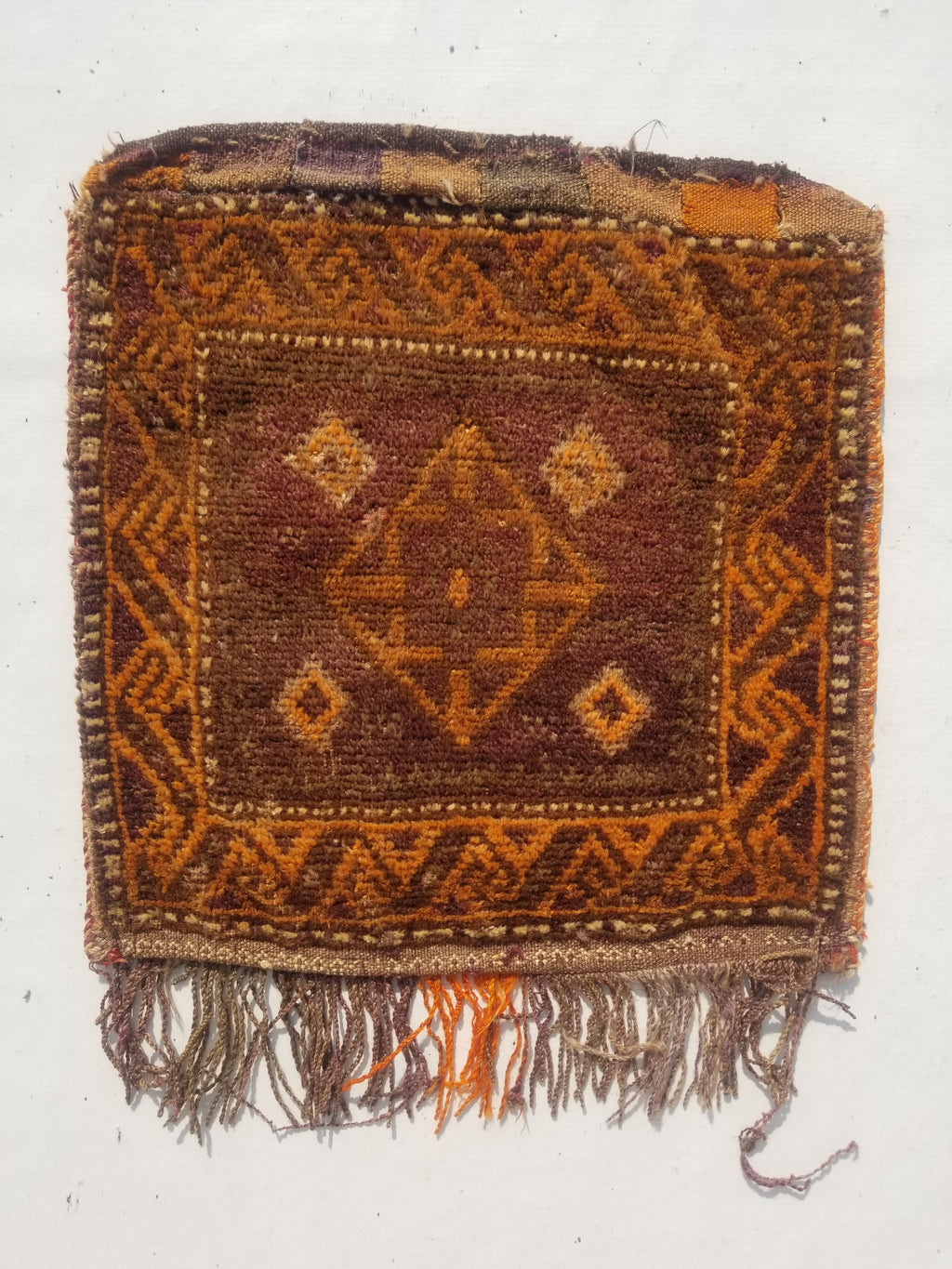 Distressed Antique Traditional Handmade Afghan Wool Multicolor Saddle Bag 55x51c
