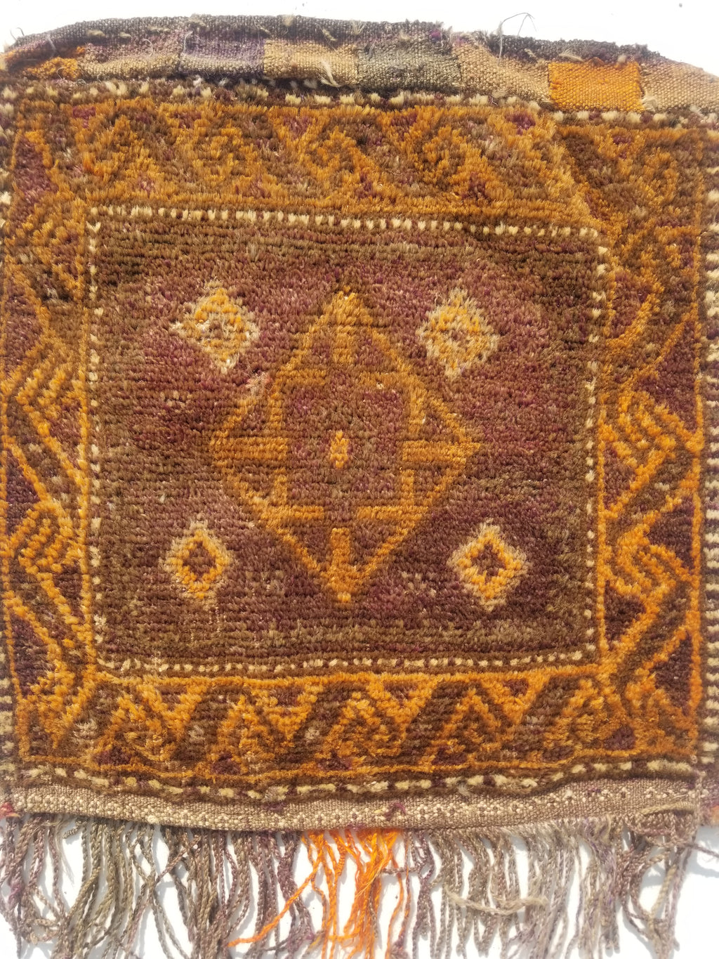 Distressed Antique Traditional Handmade Afghan Wool Multicolor Saddle Bag 55x51c