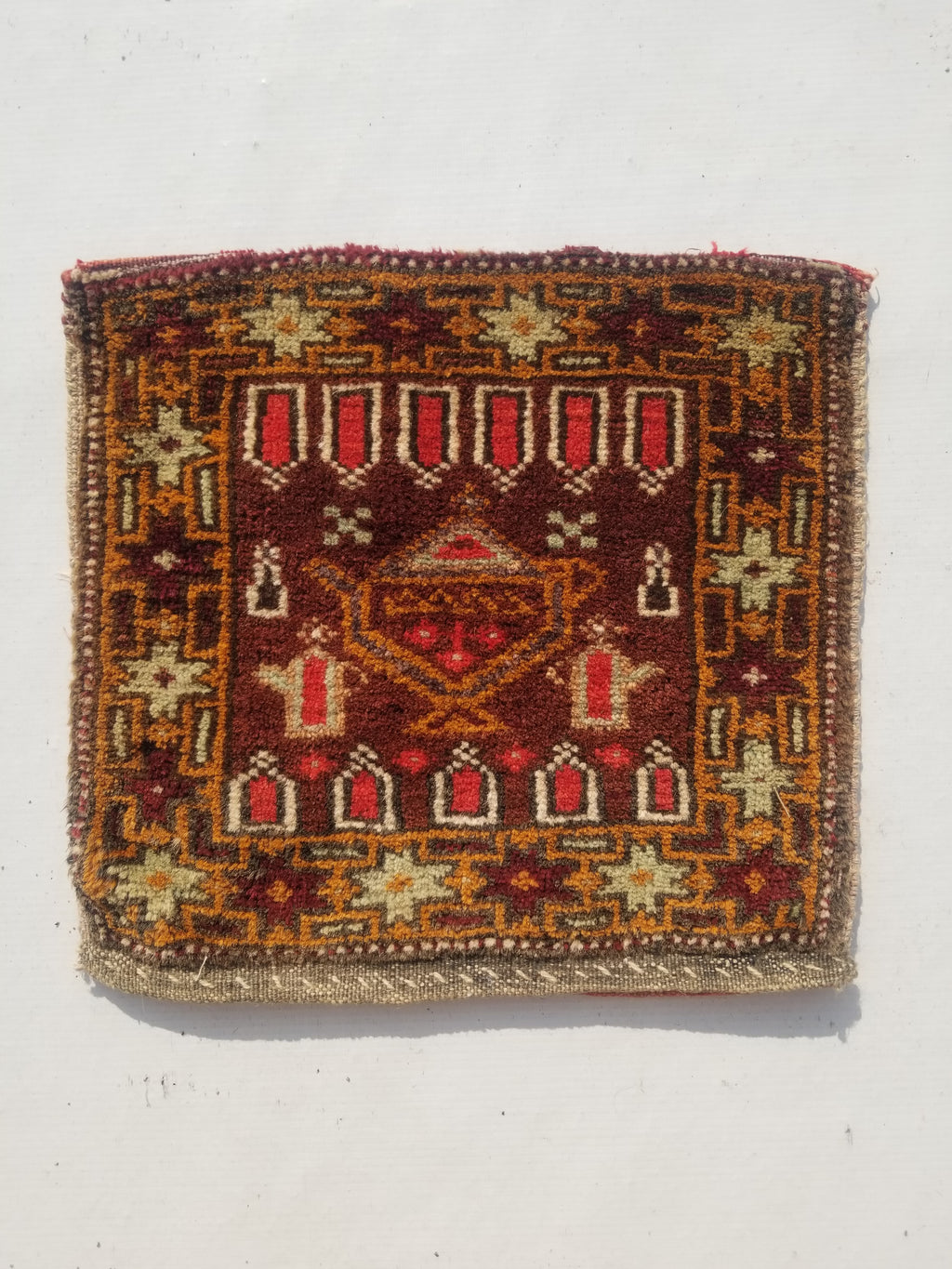 Antique Traditional Handmade Kurdish Wool Multicolor Bag Face 38x34cm