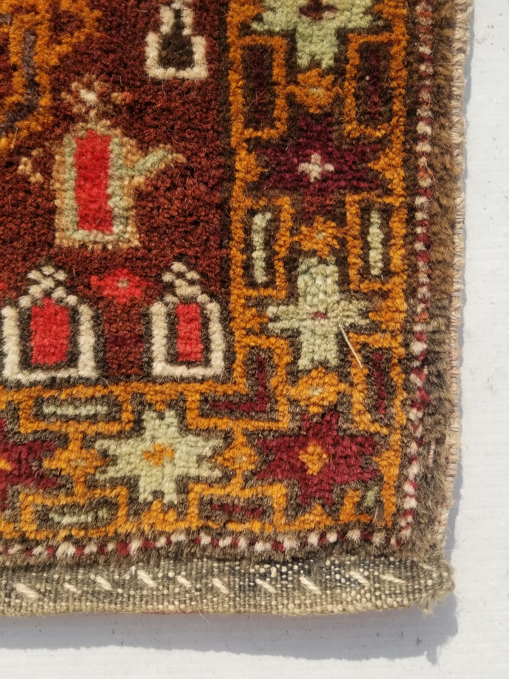 Antique Traditional Handmade Kurdish Wool Multicolor Bag Face 38x34cm