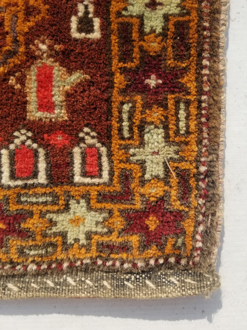 Antique Traditional Handmade Kurdish Wool Multicolor Bag Face 38x34cm