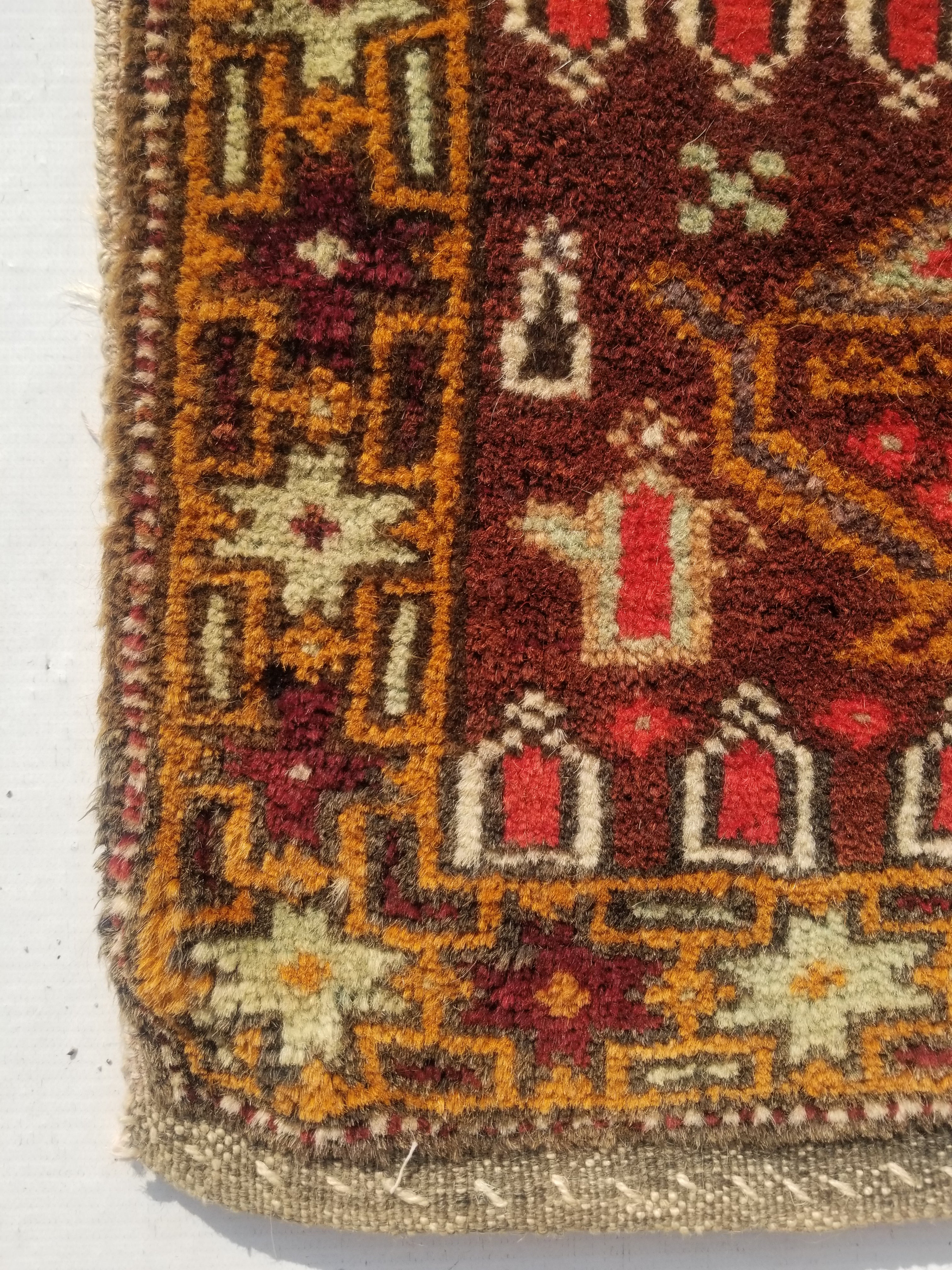 Antique Traditional Handmade Kurdish Wool Multicolor Bag Face 38x34cm
