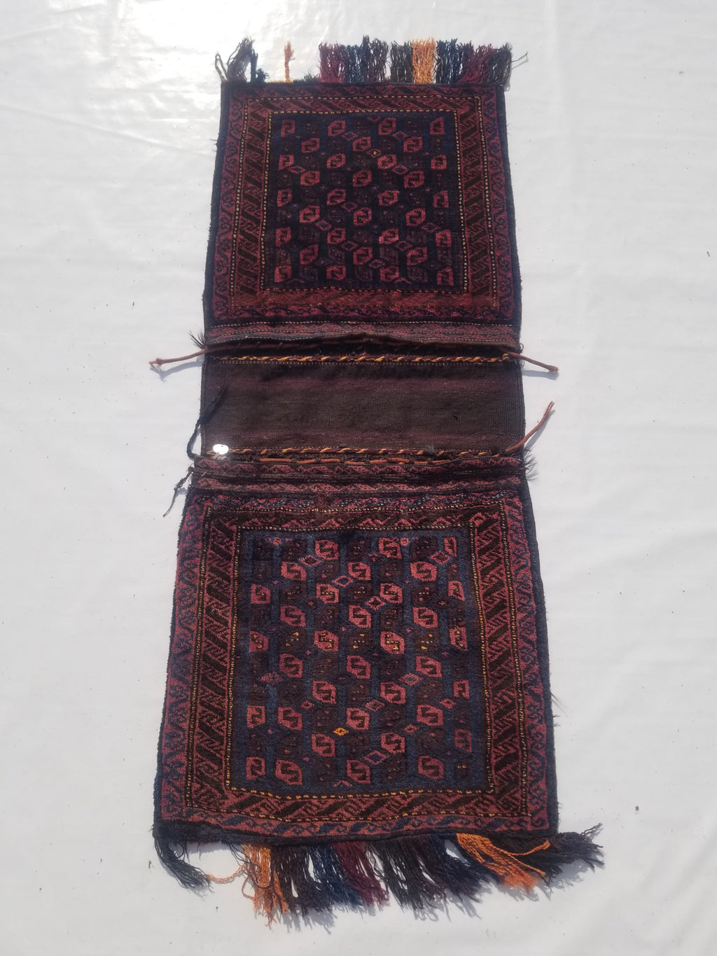 Antique Traditional Handmade Afghan Wool Multicolor Saddle Bag 158x66cm