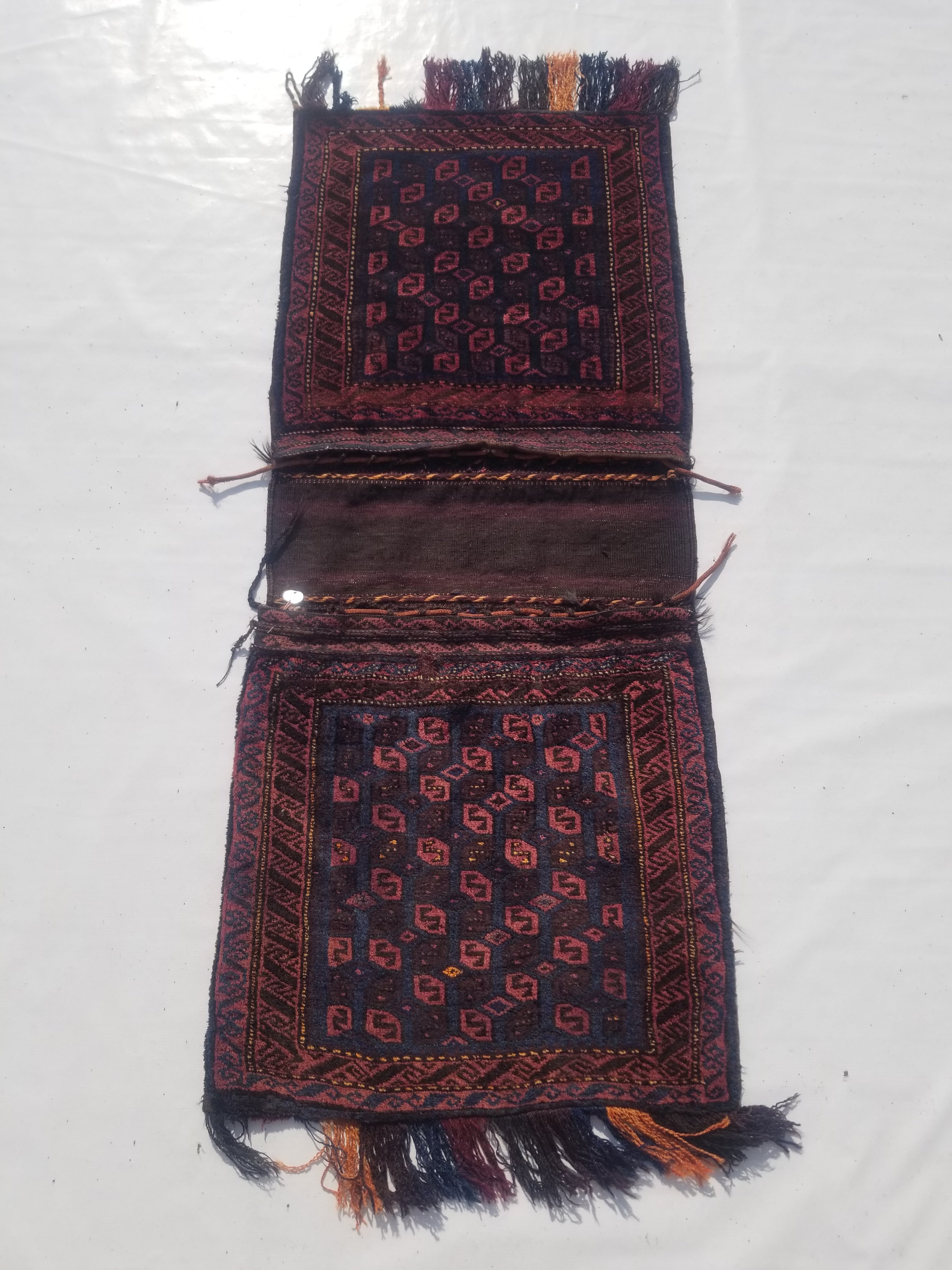Antique Traditional Handmade Afghan Wool Multicolor Saddle Bag 158x66cm