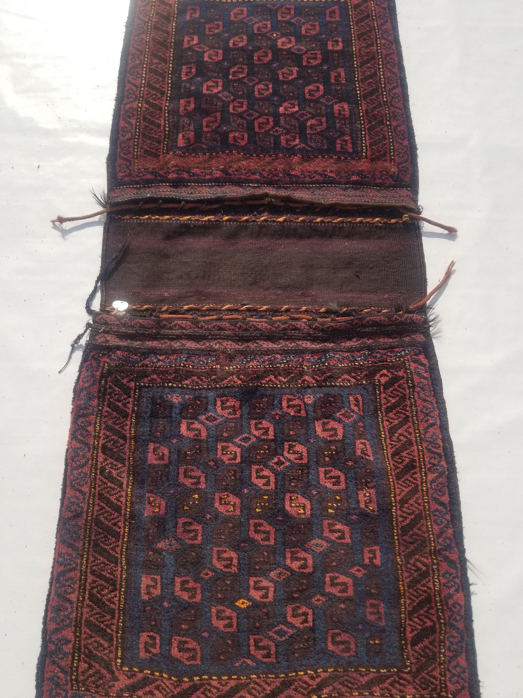 Antique Traditional Handmade Afghan Wool Multicolor Saddle Bag 158x66cm