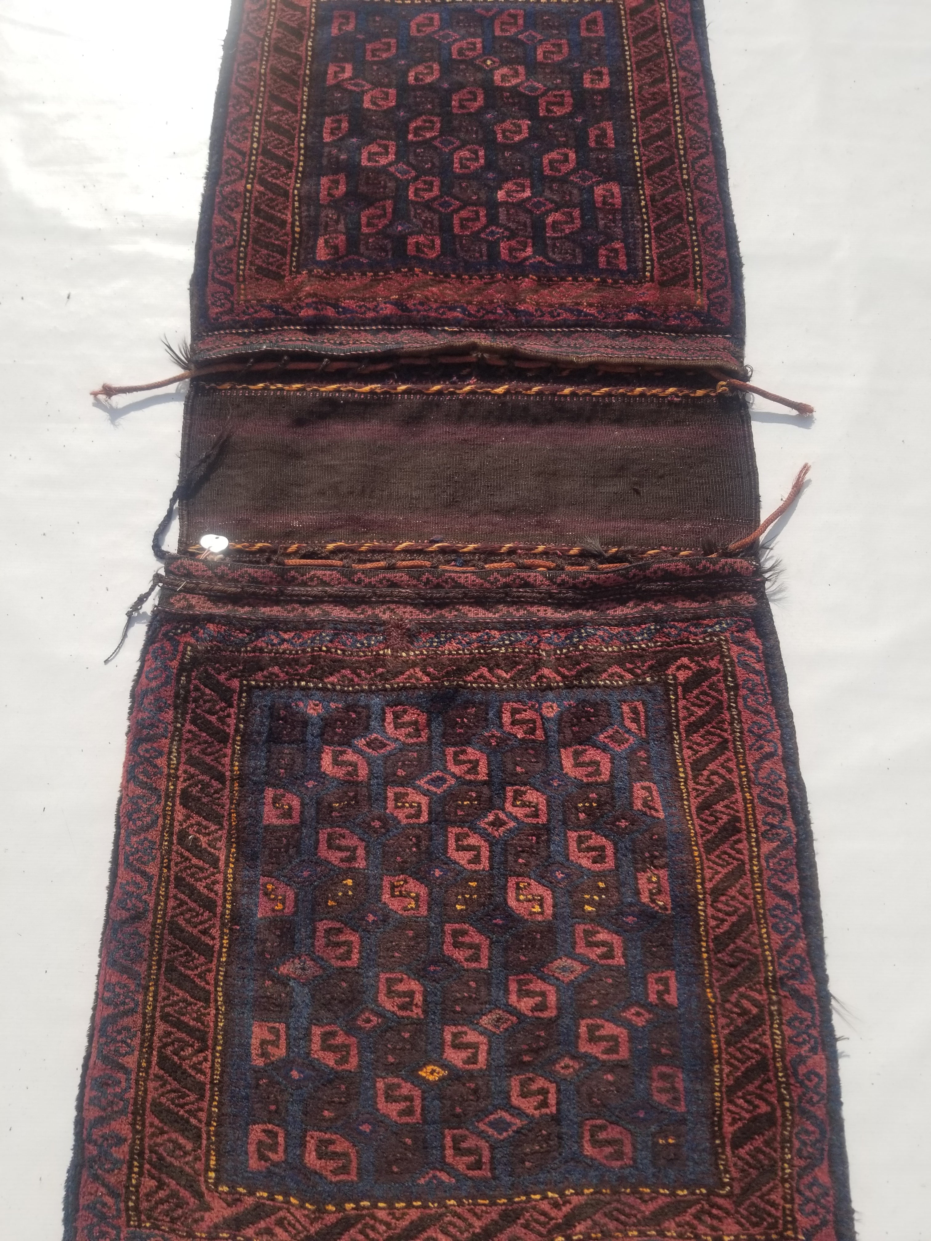 Antique Traditional Handmade Afghan Wool Multicolor Saddle Bag 158x66cm