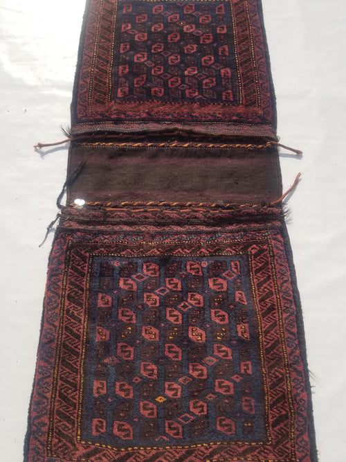 Antique Traditional Handmade Afghan Wool Multicolor Saddle Bag 158x66cm