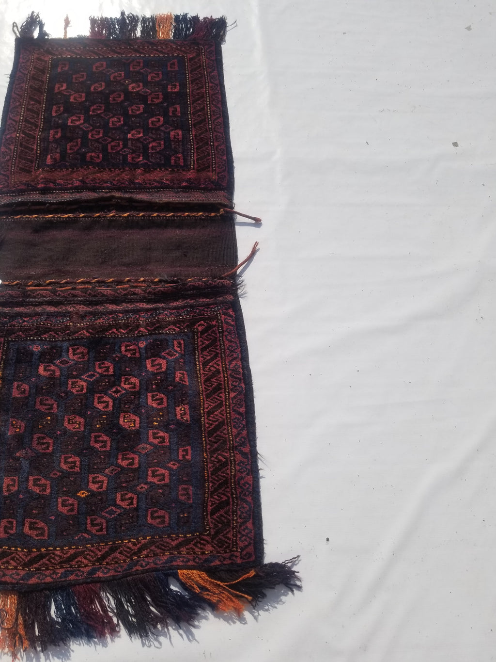 Antique Traditional Handmade Afghan Wool Multicolor Saddle Bag 158x66cm