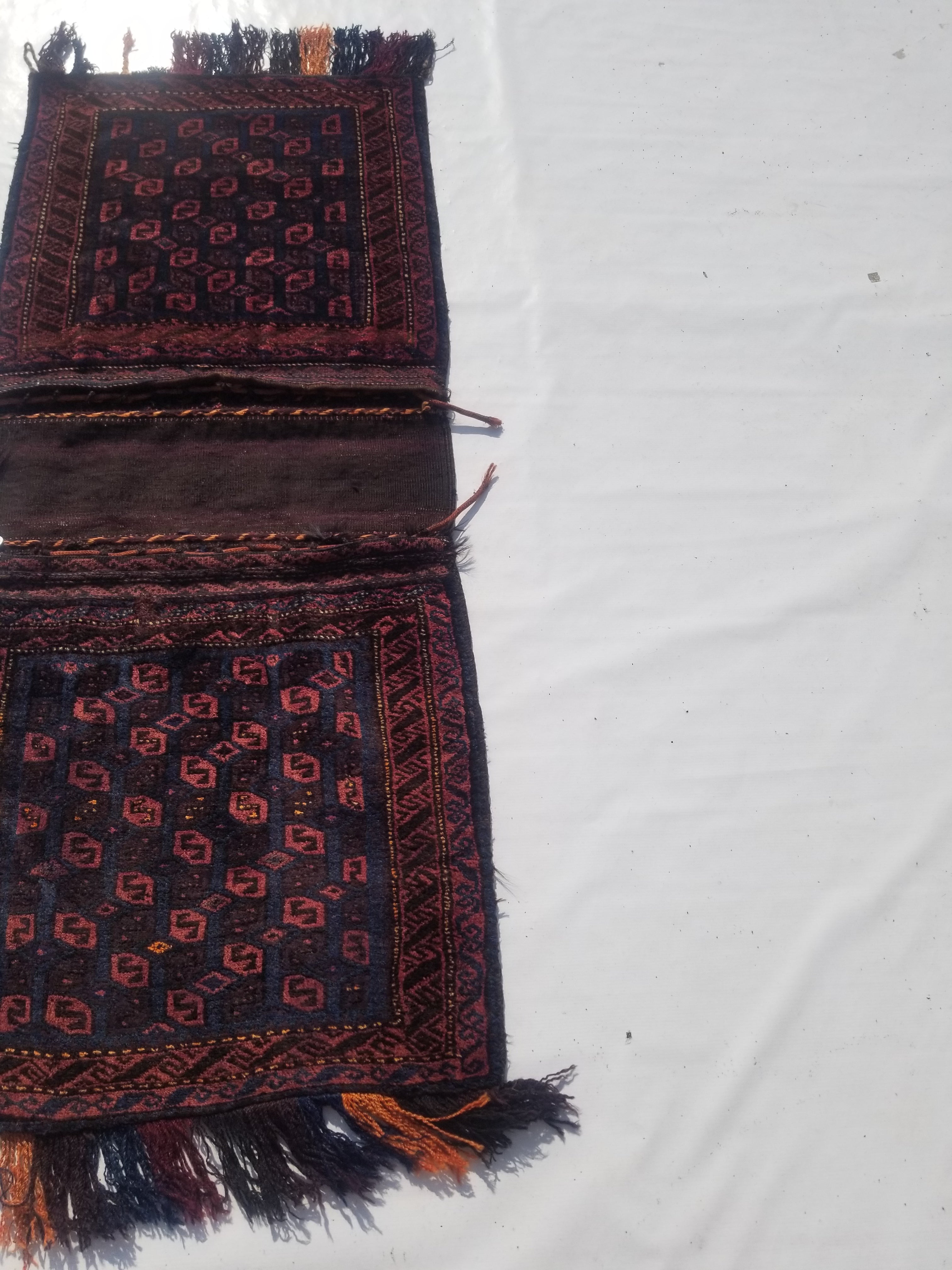 Antique Traditional Handmade Afghan Wool Multicolor Saddle Bag 158x66cm
