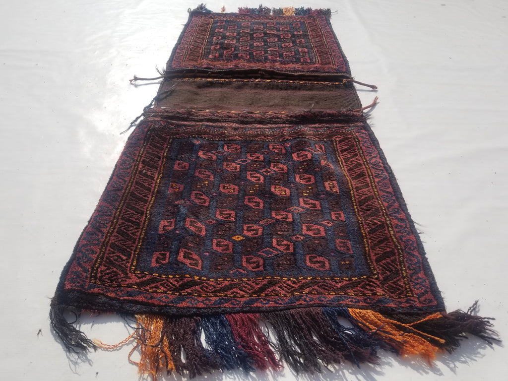 Antique Traditional Handmade Afghan Wool Multicolor Saddle Bag 158x66cm