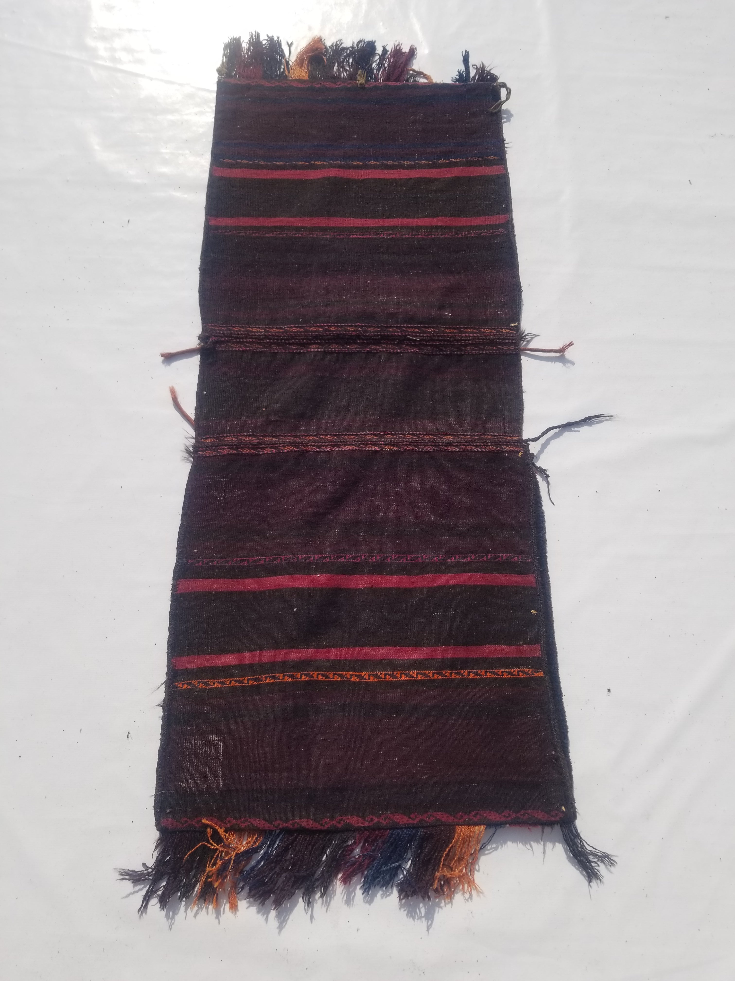 Antique Traditional Handmade Afghan Wool Multicolor Saddle Bag 158x66cm
