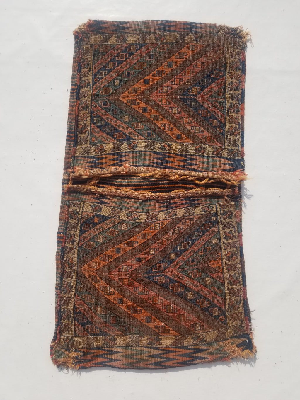 Antique Traditional Handmade Oriental Wool Multicolor Saddle Bag 115x59cm