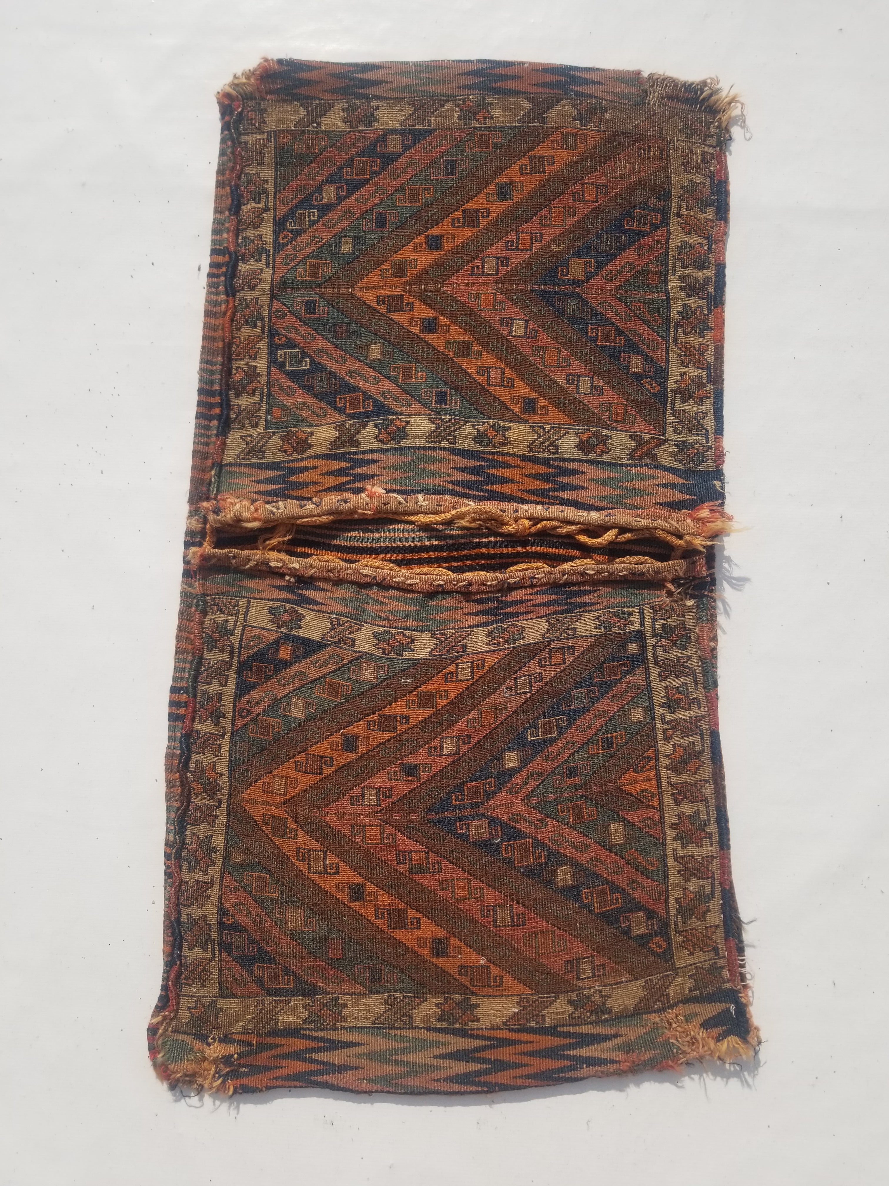 Antique Traditional Handmade Oriental Wool Multicolor Saddle Bag 115x59cm