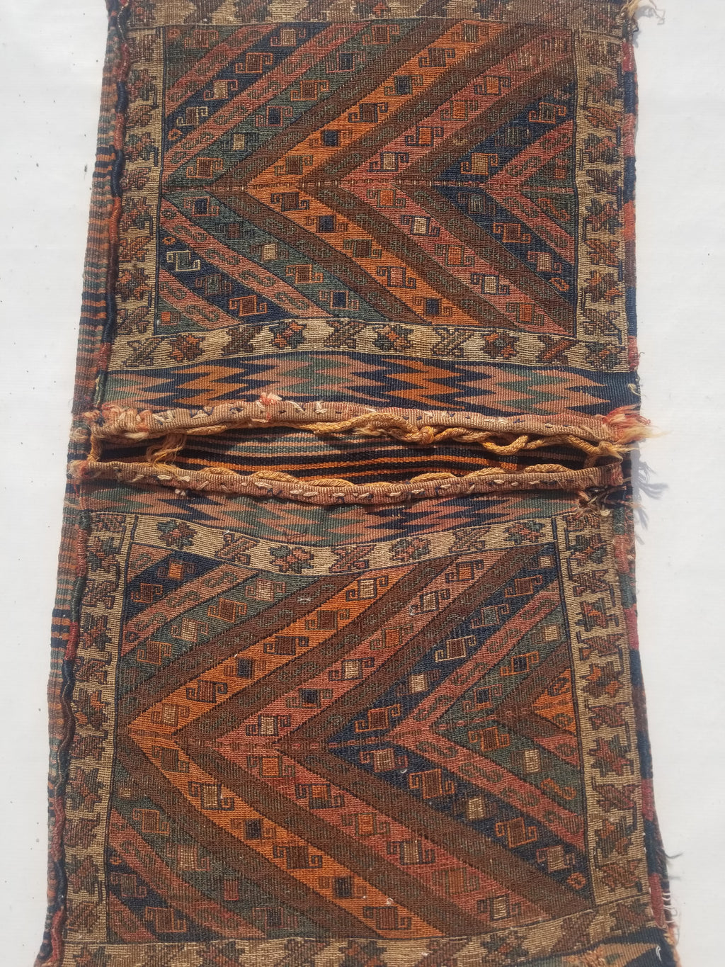Antique Traditional Handmade Oriental Wool Multicolor Saddle Bag 115x59cm