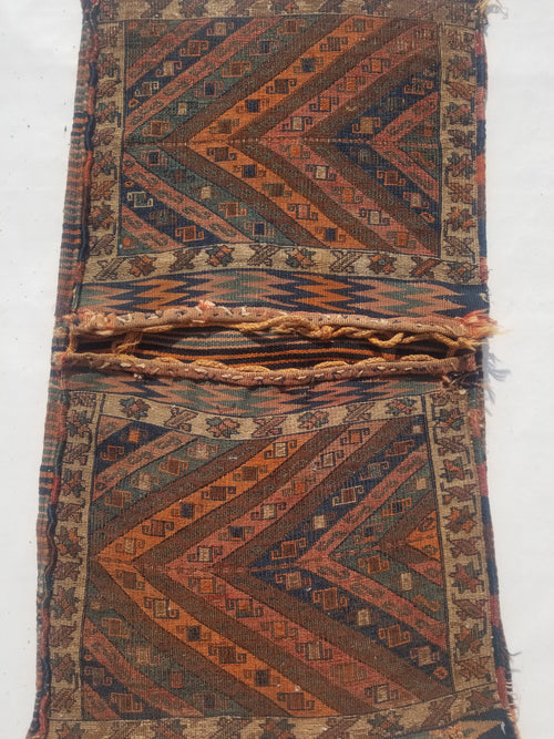 Antique Traditional Handmade Oriental Wool Multicolor Saddle Bag 115x59cm