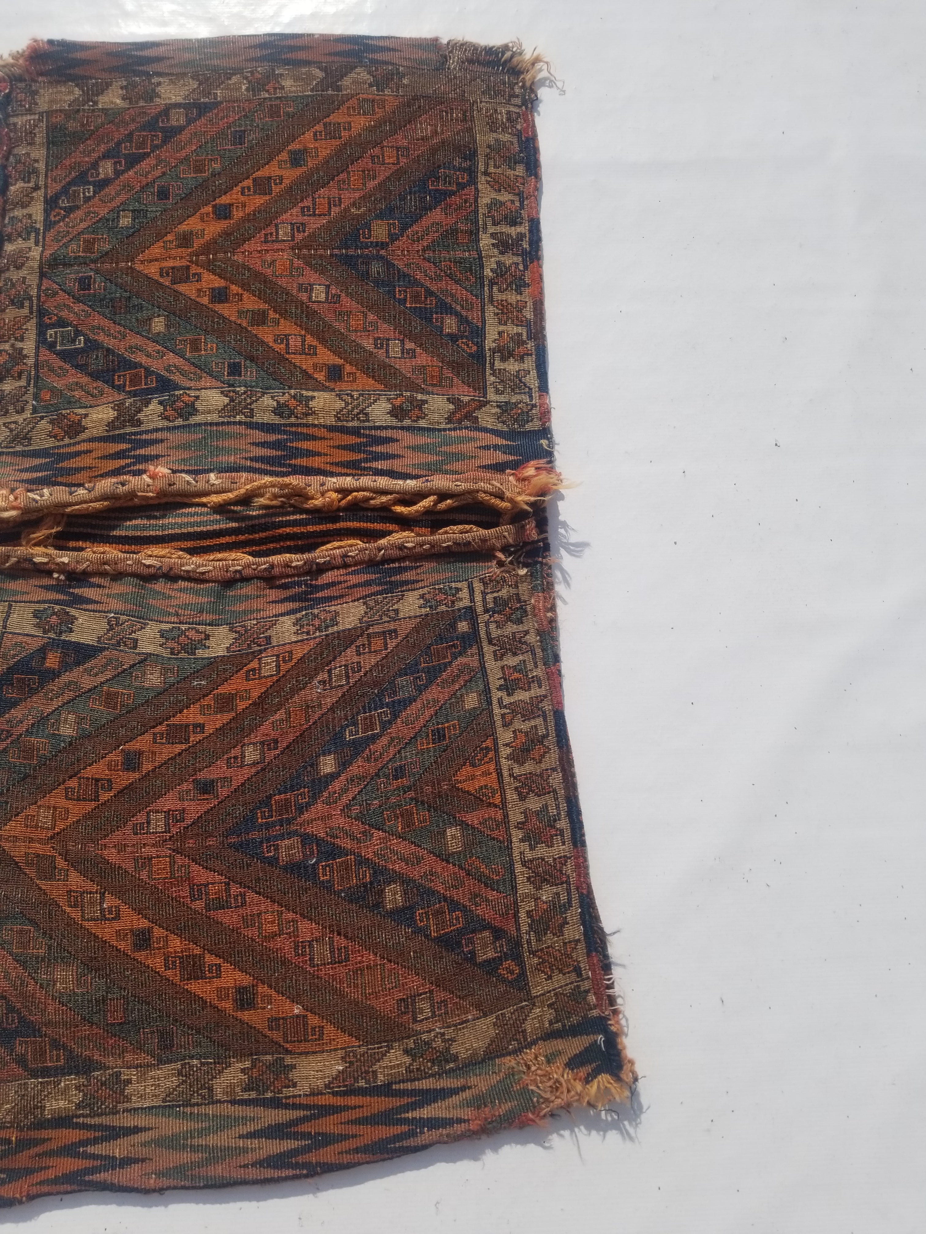 Antique Traditional Handmade Oriental Wool Multicolor Saddle Bag 115x59cm