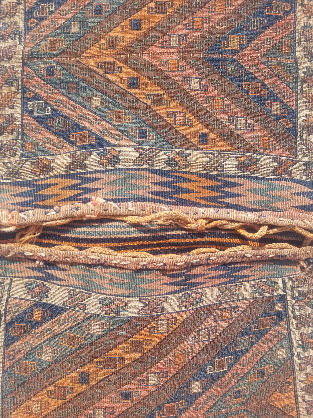 Antique Traditional Handmade Oriental Wool Multicolor Saddle Bag 115x59cm