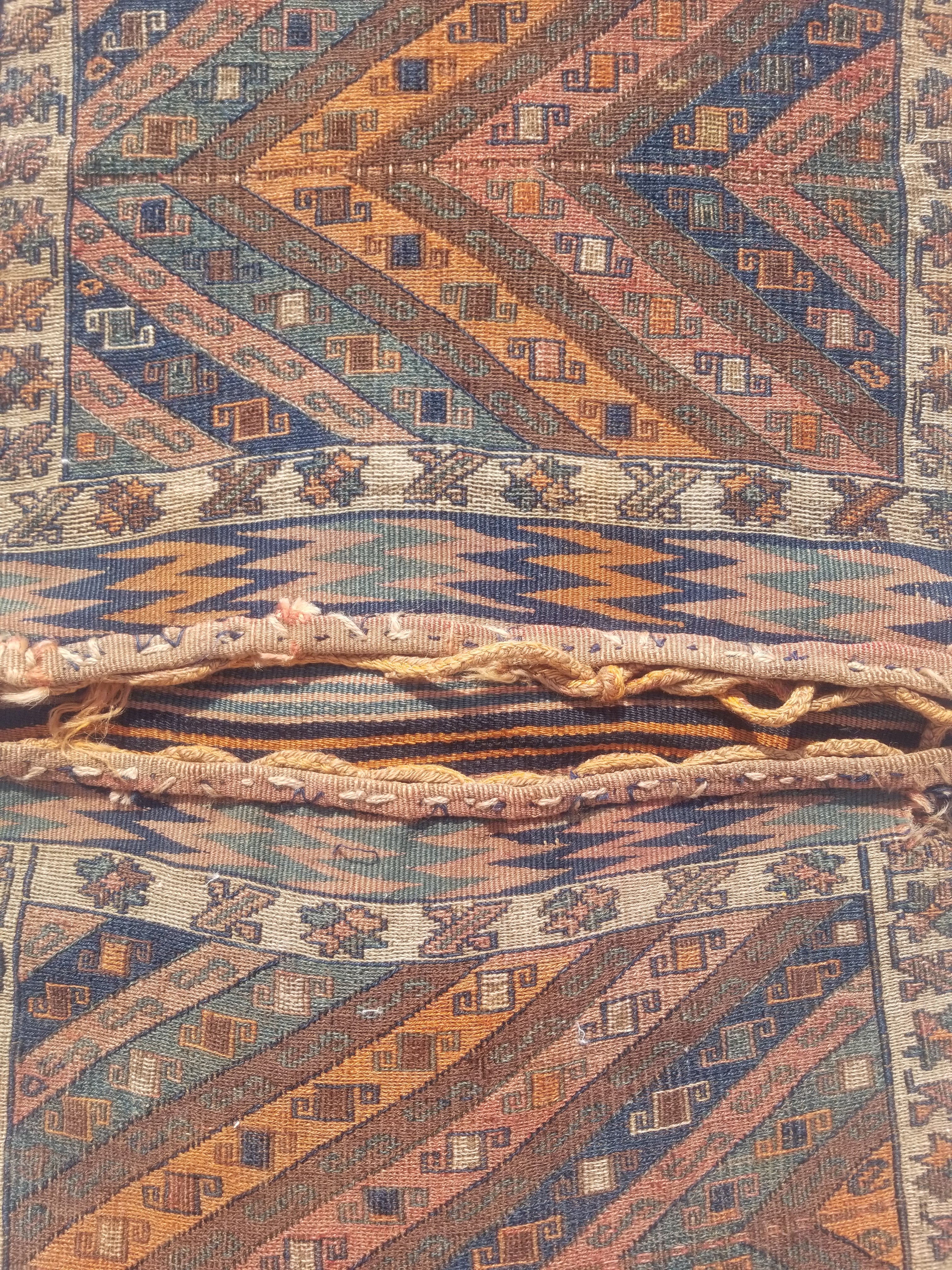Antique Traditional Handmade Oriental Wool Multicolor Saddle Bag 115x59cm