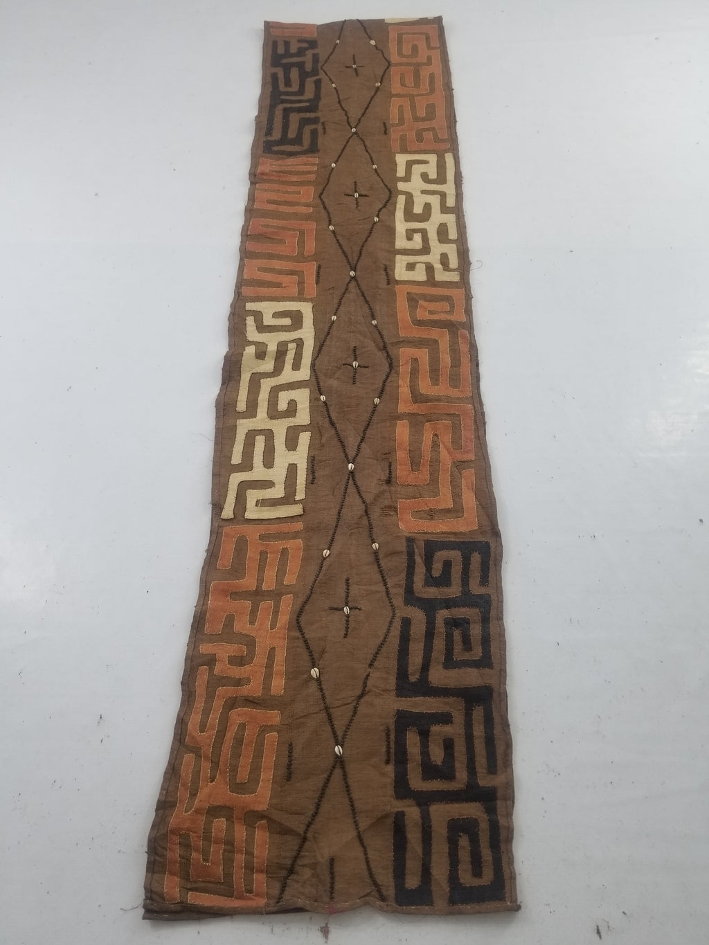 Vintage African Handwoven Kuba Cloth Raffia Textile Panel 460x53cm