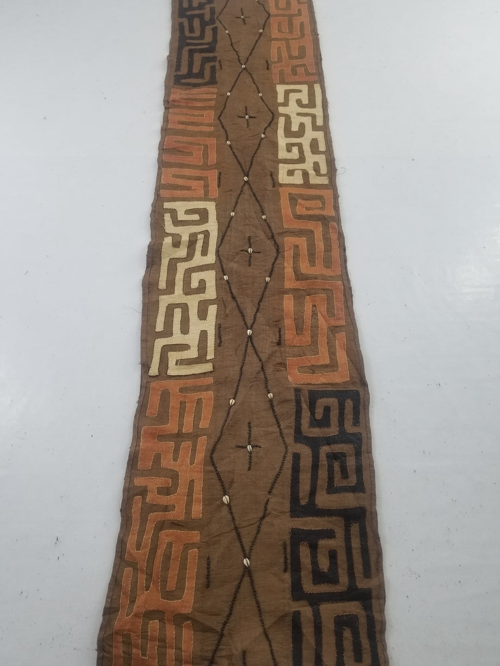 Vintage African Handwoven Kuba Cloth Raffia Textile Panel 460x53cm