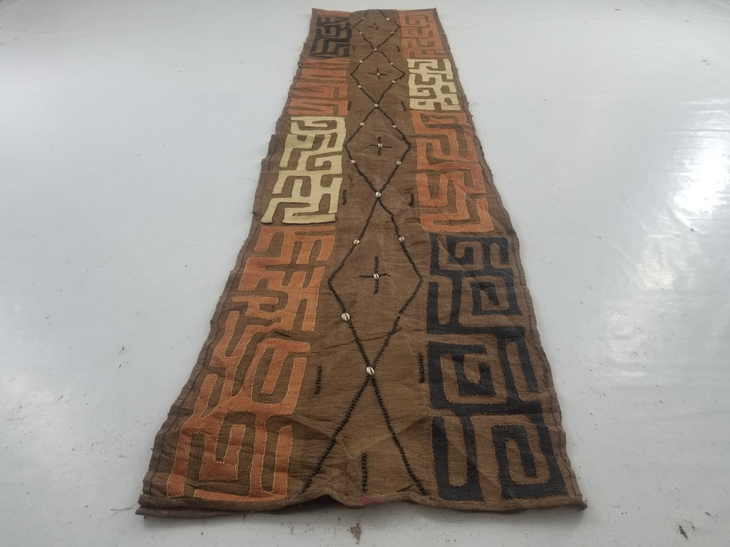 Vintage African Handwoven Kuba Cloth Raffia Textile Panel 460x53cm