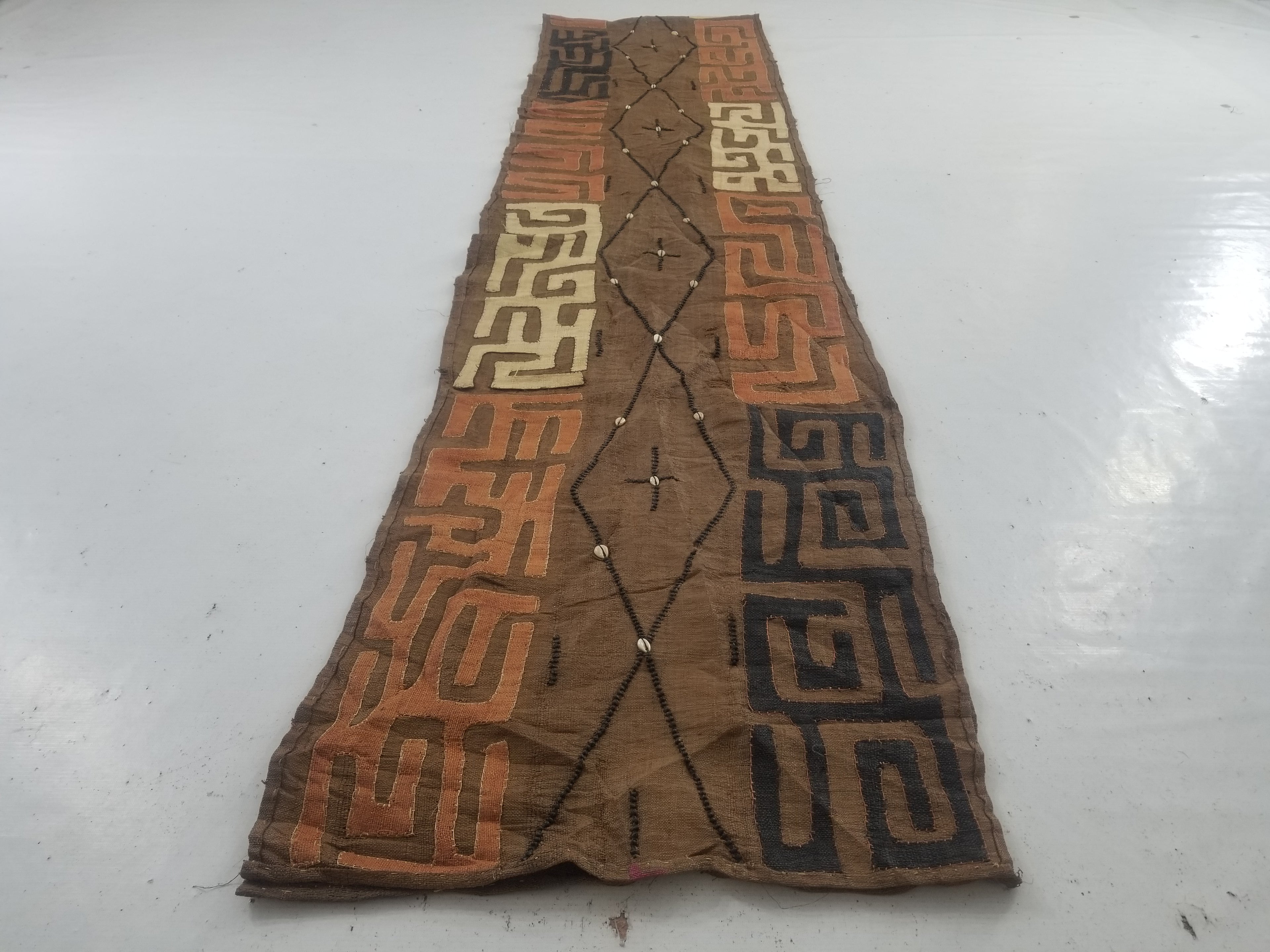 Vintage African Handwoven Kuba Cloth Raffia Textile Panel 460x53cm