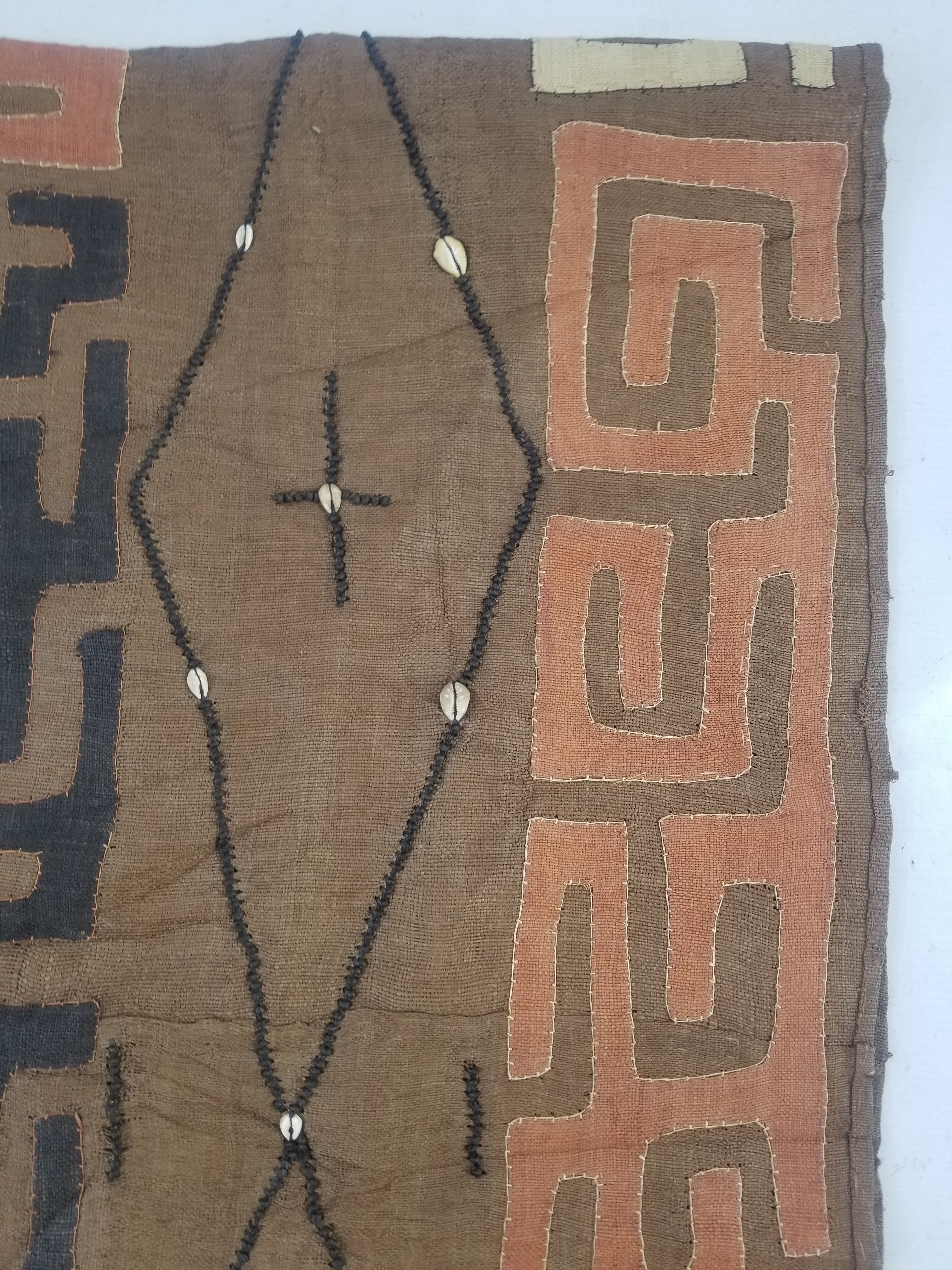 Vintage African Handwoven Kuba Cloth Raffia Textile Panel 460x53cm