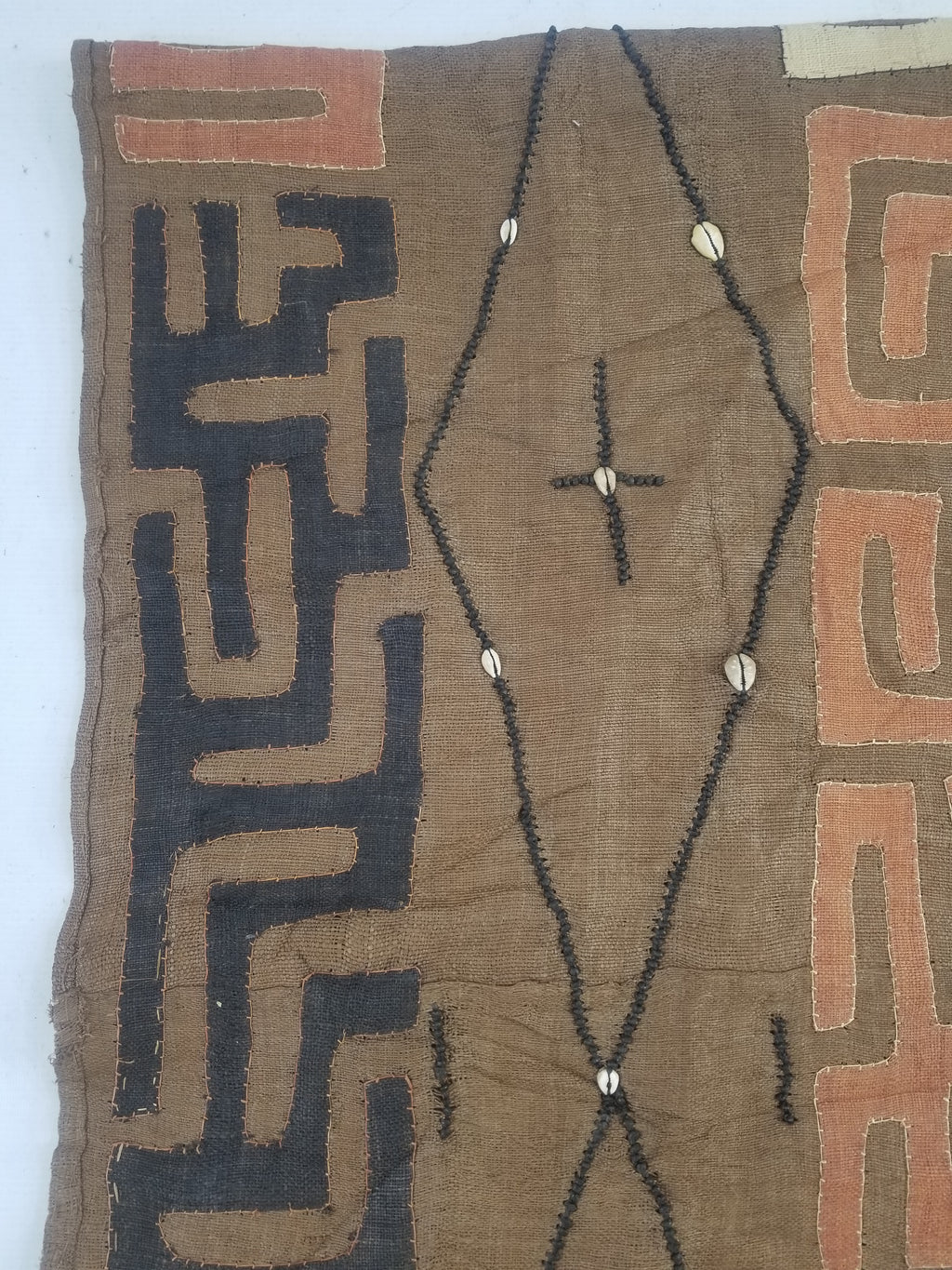 Vintage African Handwoven Kuba Cloth Raffia Textile Panel 460x53cm