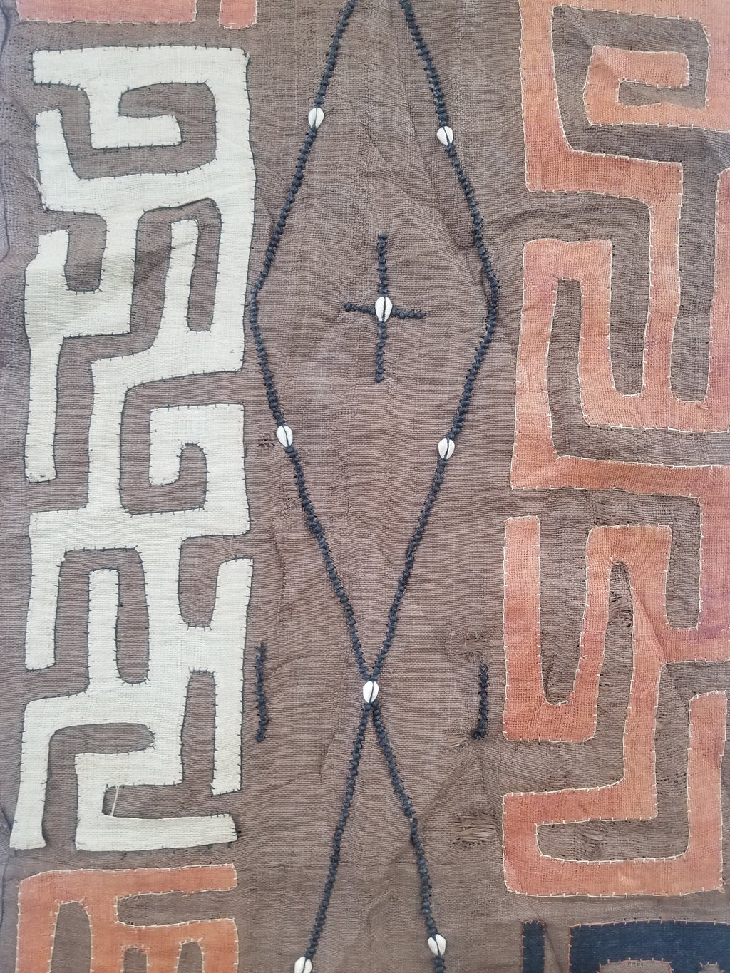 Vintage African Handwoven Kuba Cloth Raffia Textile Panel 460x53cm