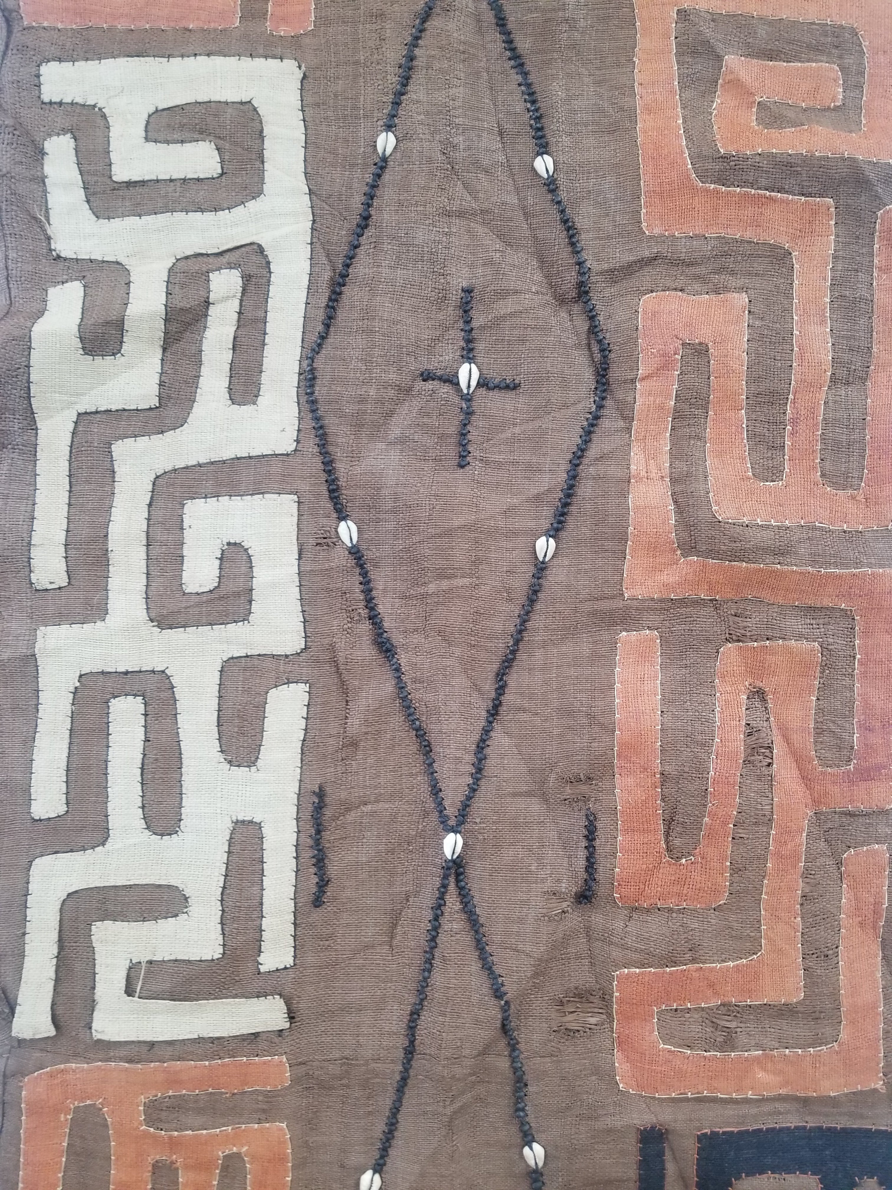Vintage African Handwoven Kuba Cloth Raffia Textile Panel 460x53cm