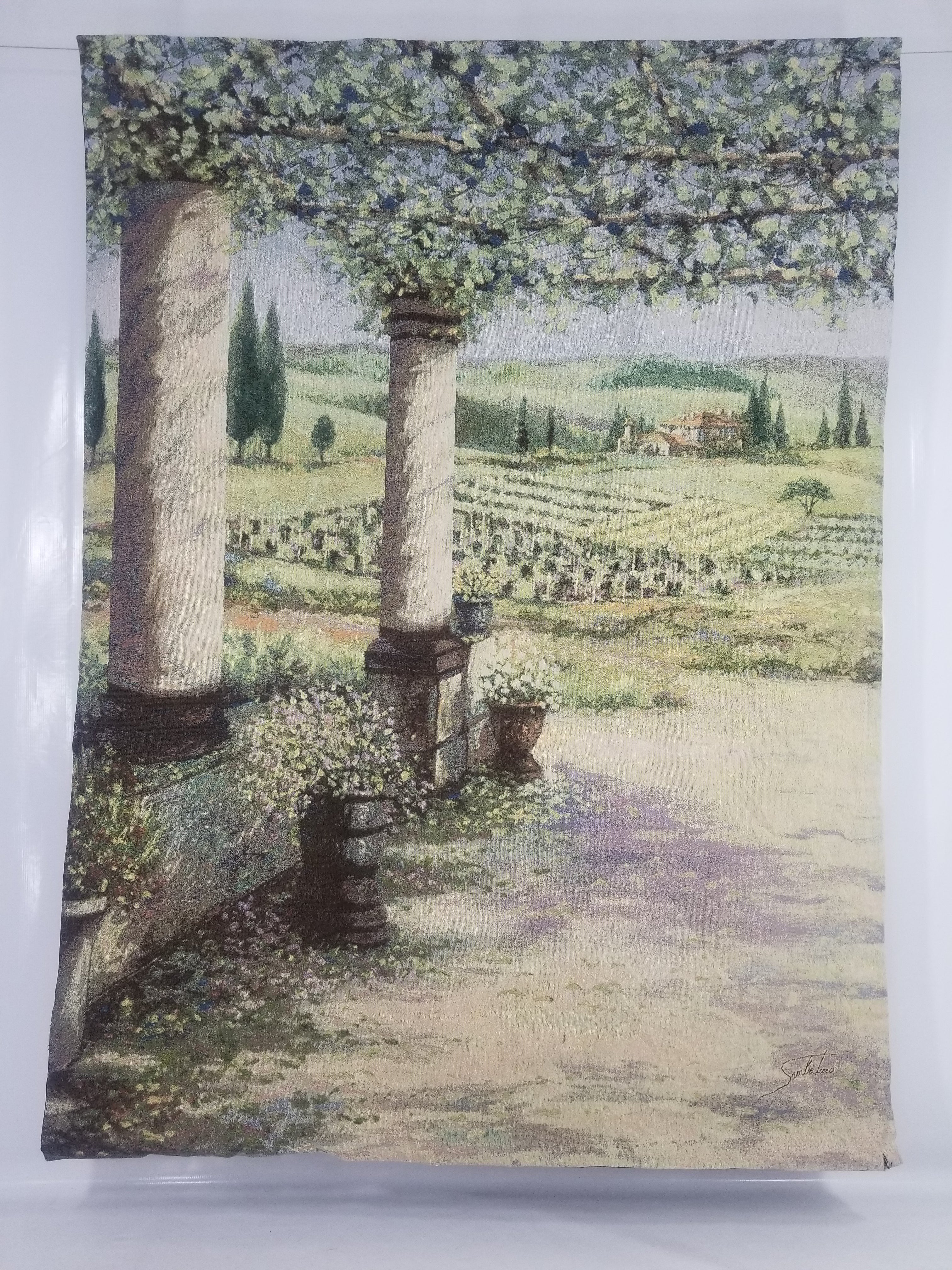 Vintage Tuscan Vineyard Landscape Scene Wall Hanging Tapestry 194x144cm