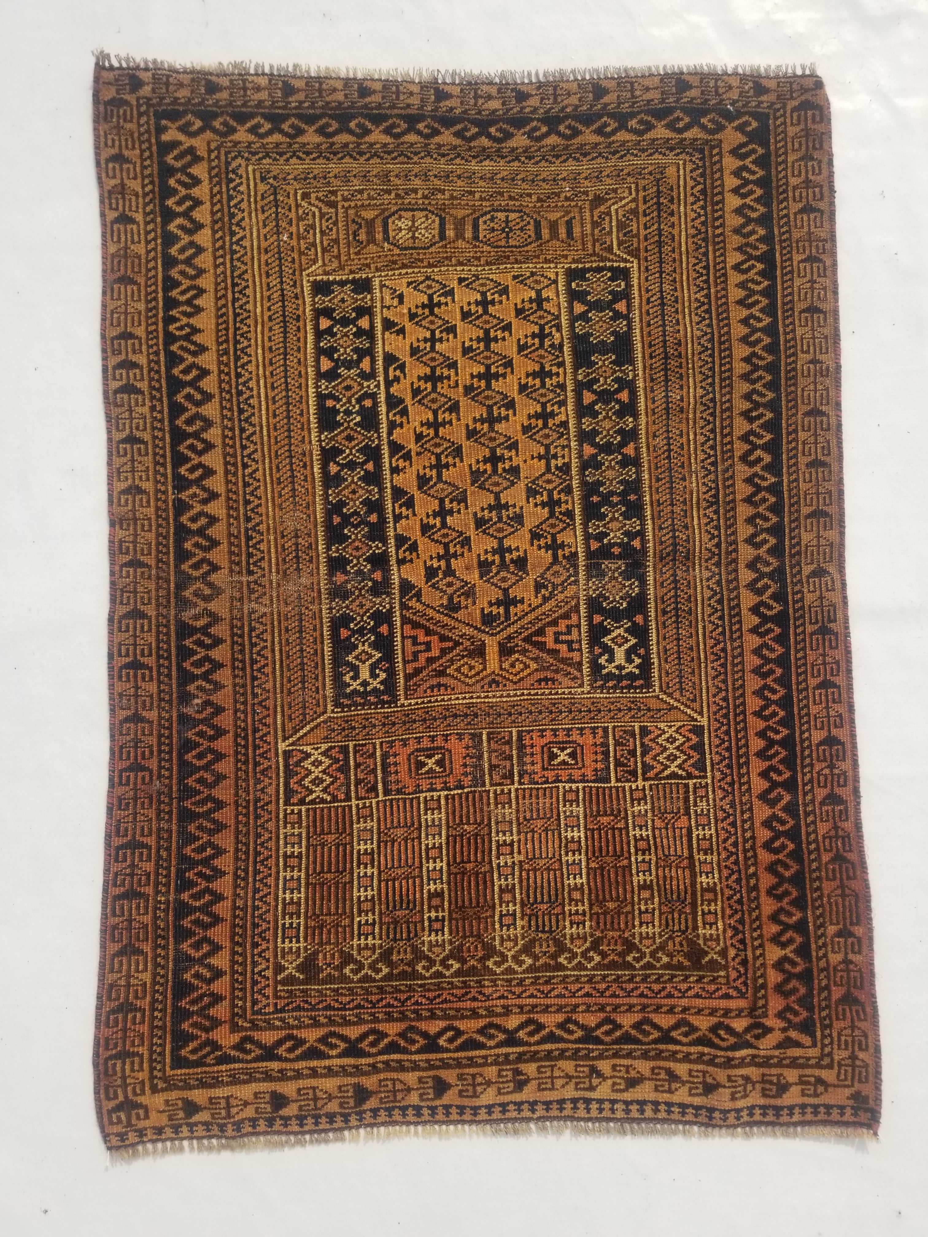 Antique Traditional Handmade Afghan Wool Multicolor Rug 130x91cm