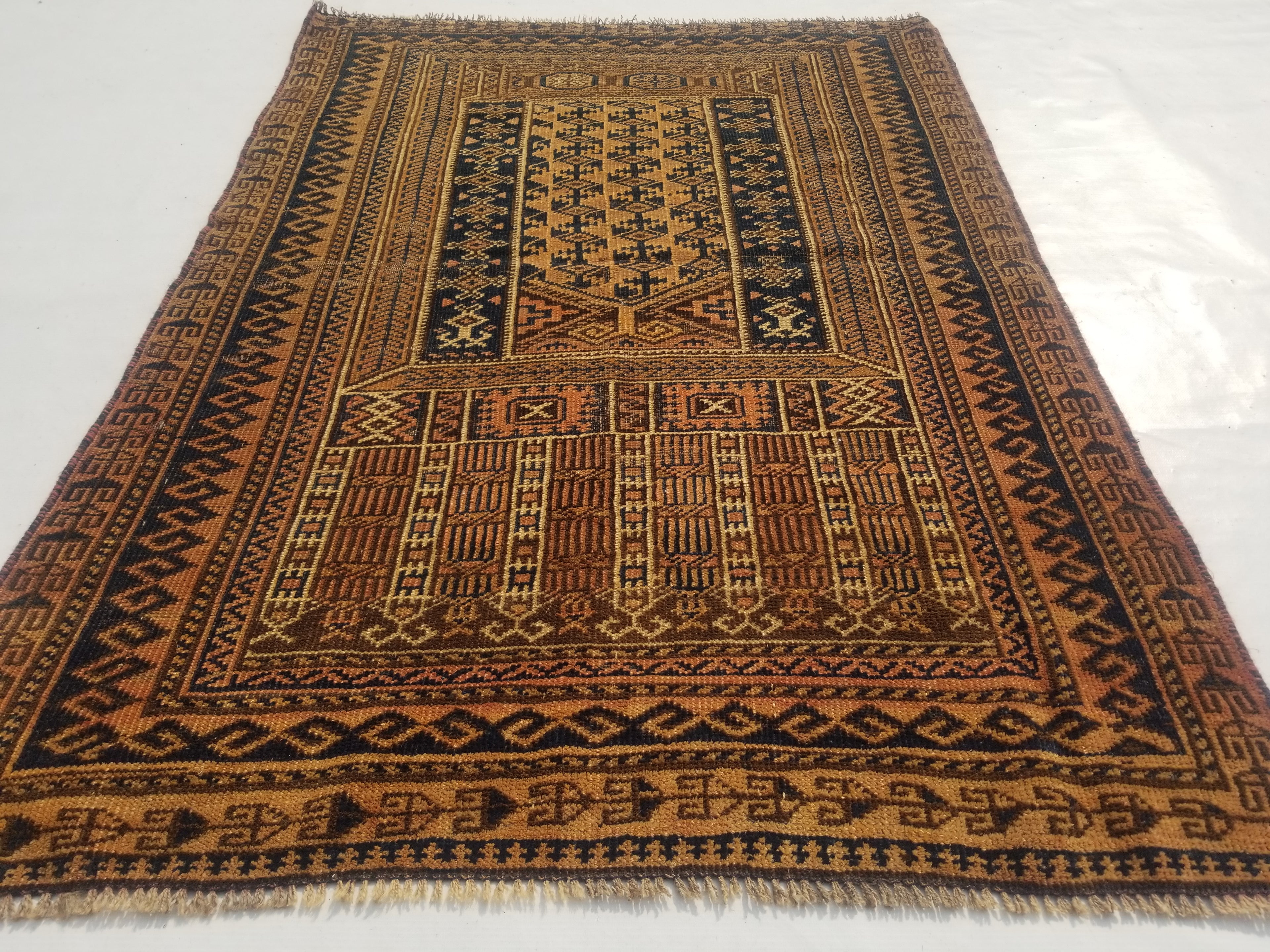 Antique Traditional Handmade Afghan Wool Multicolor Rug 130x91cm