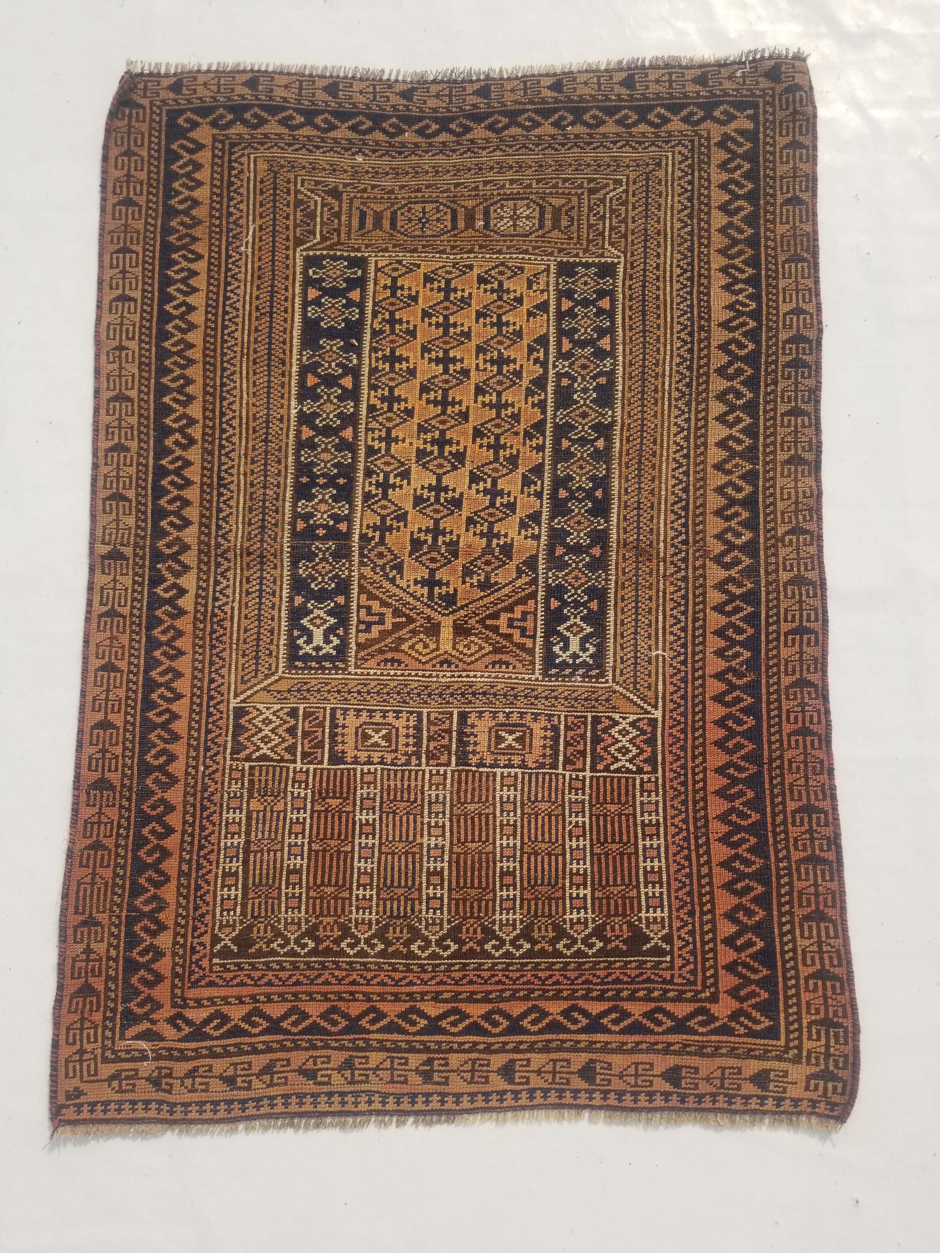 Antique Traditional Handmade Afghan Wool Multicolor Rug 130x91cm