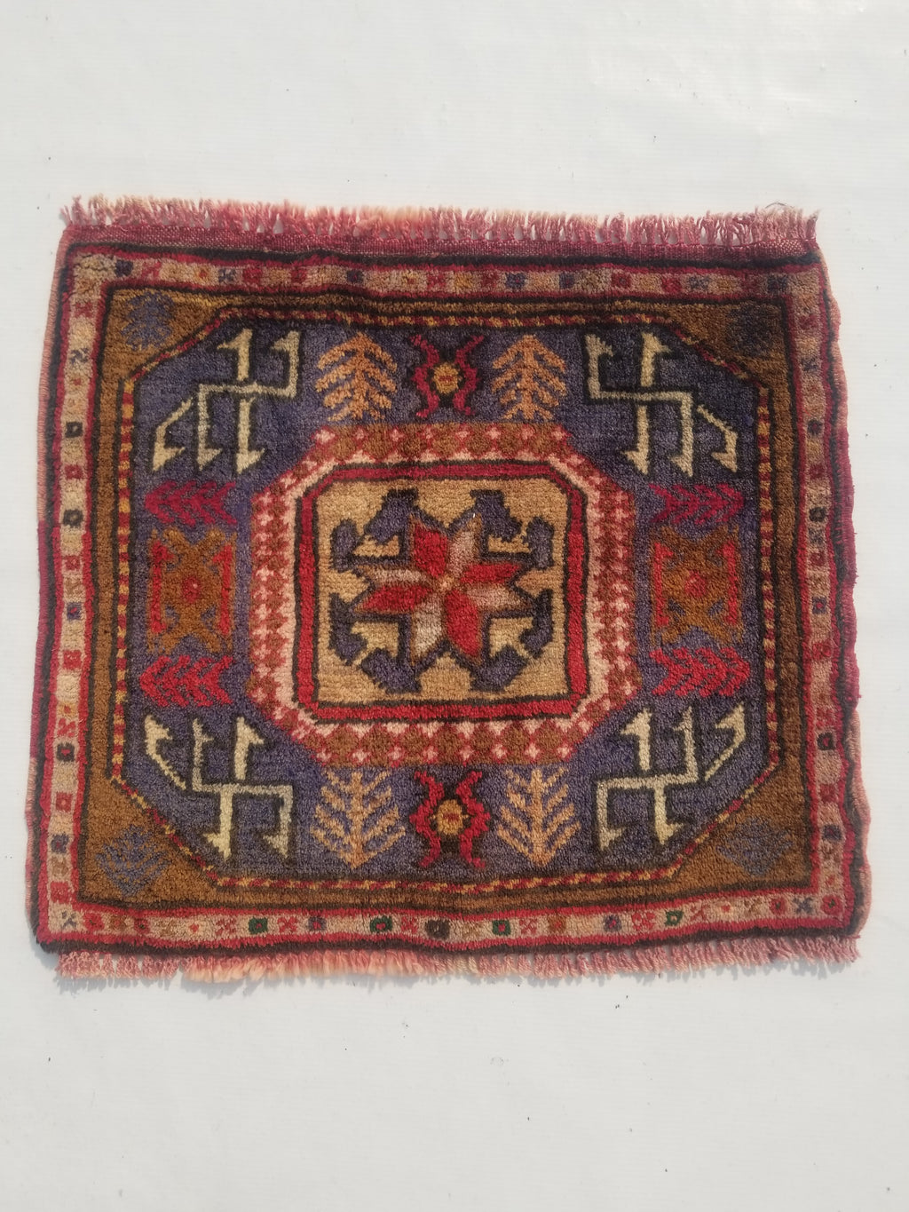 Antique Traditional Handmade Caucasian Kazak Wool Multicolor Rug 56x48cm