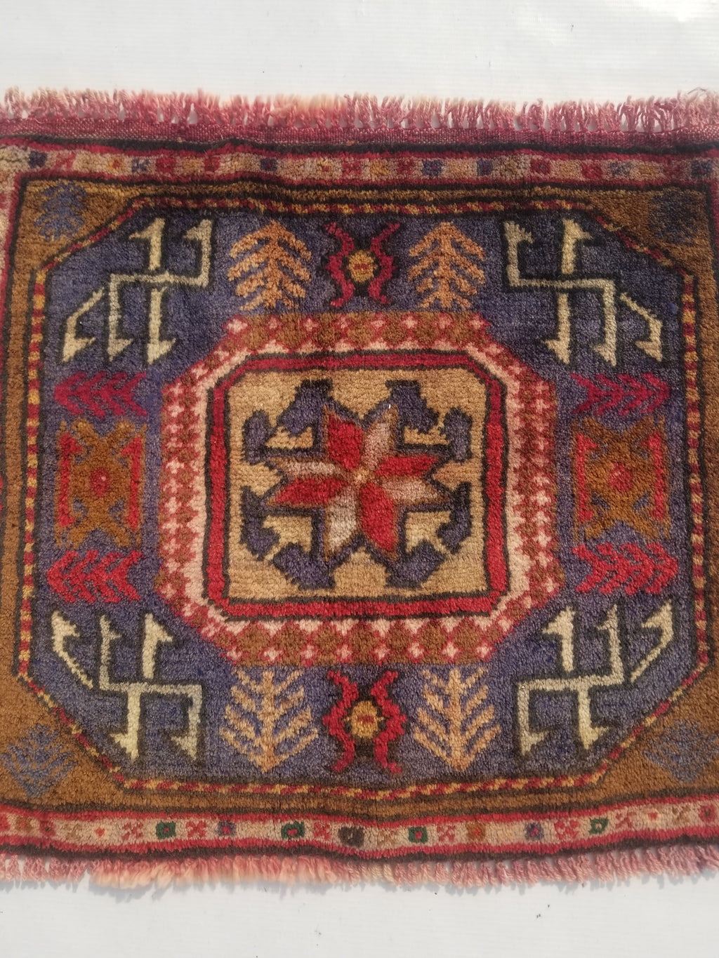 Antique Traditional Handmade Caucasian Kazak Wool Multicolor Rug 56x48cm