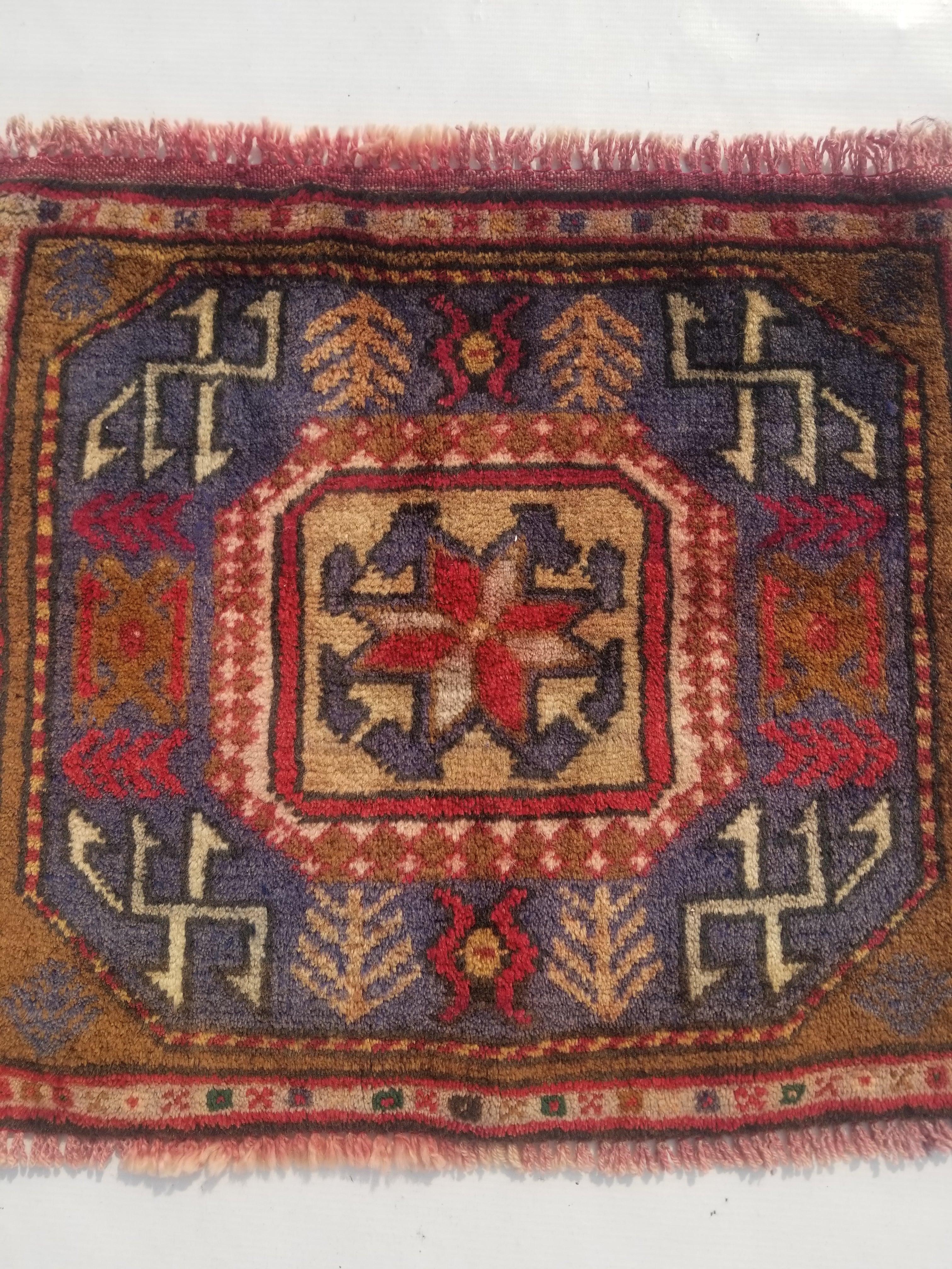 Antique Traditional Handmade Caucasian Kazak Wool Multicolor Rug 56x48cm