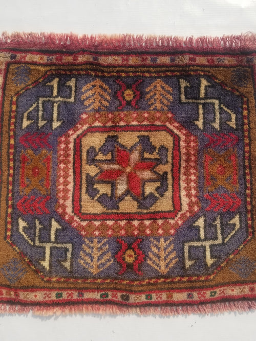 Antique Traditional Handmade Caucasian Kazak Wool Multicolor Rug 56x48cm
