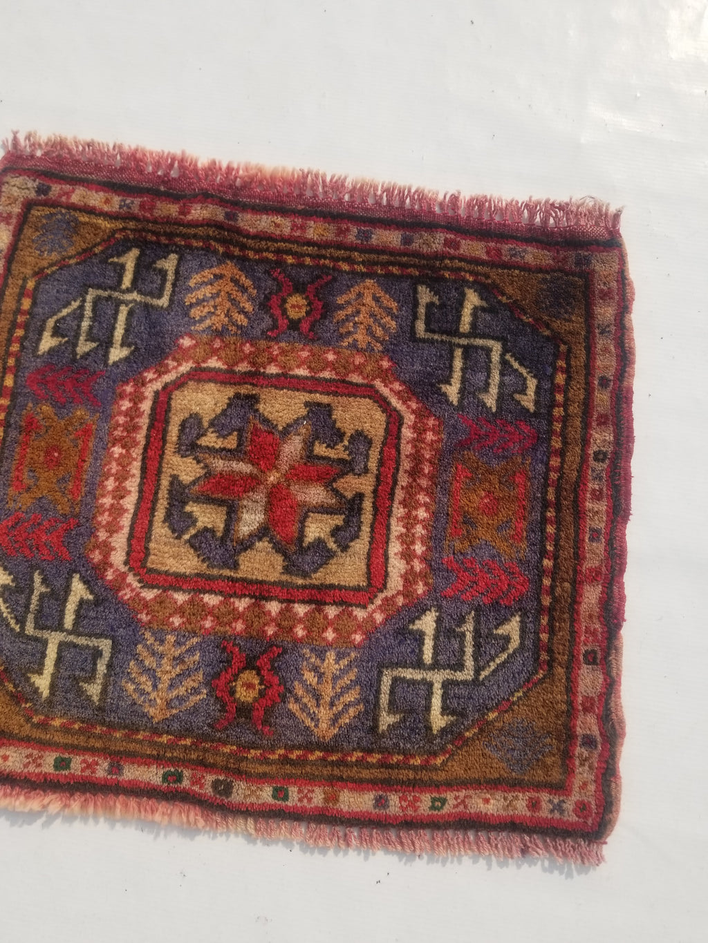 Antique Traditional Handmade Caucasian Kazak Wool Multicolor Rug 56x48cm