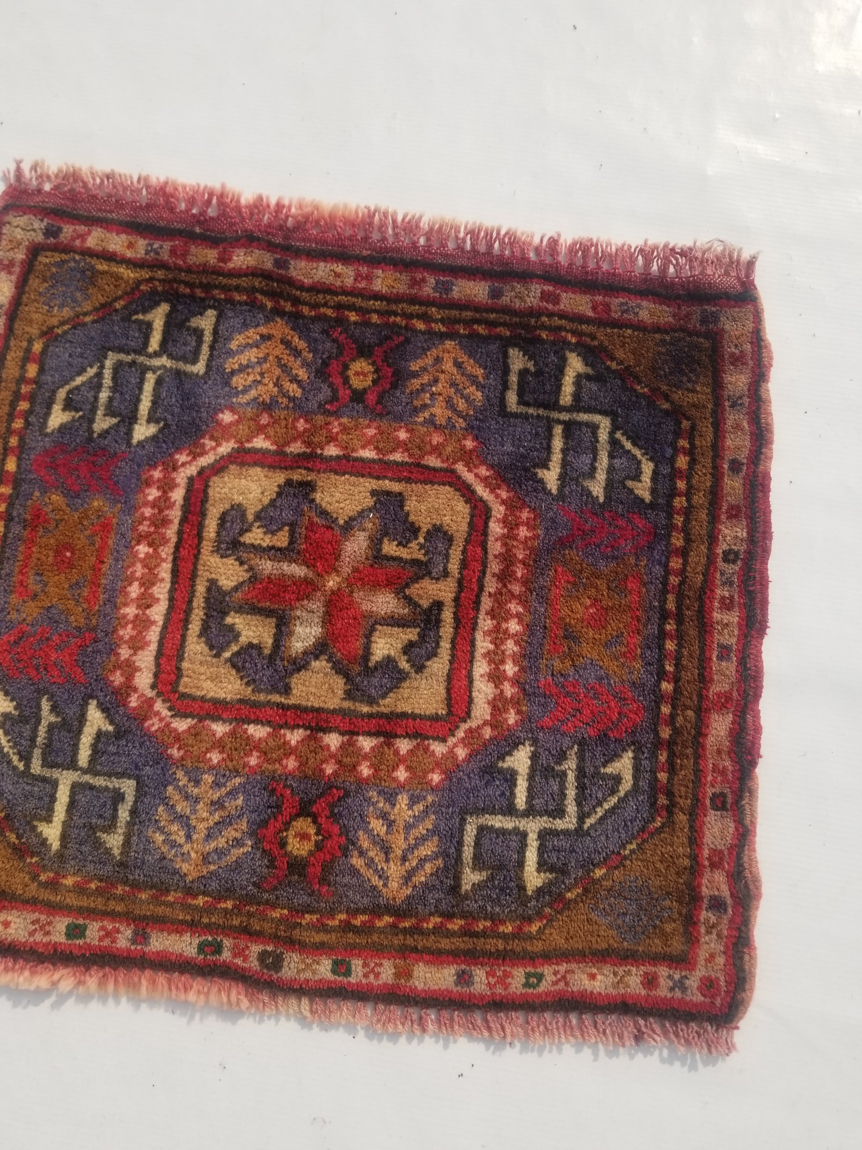 Antique Traditional Handmade Caucasian Kazak Wool Multicolor Rug 56x48cm