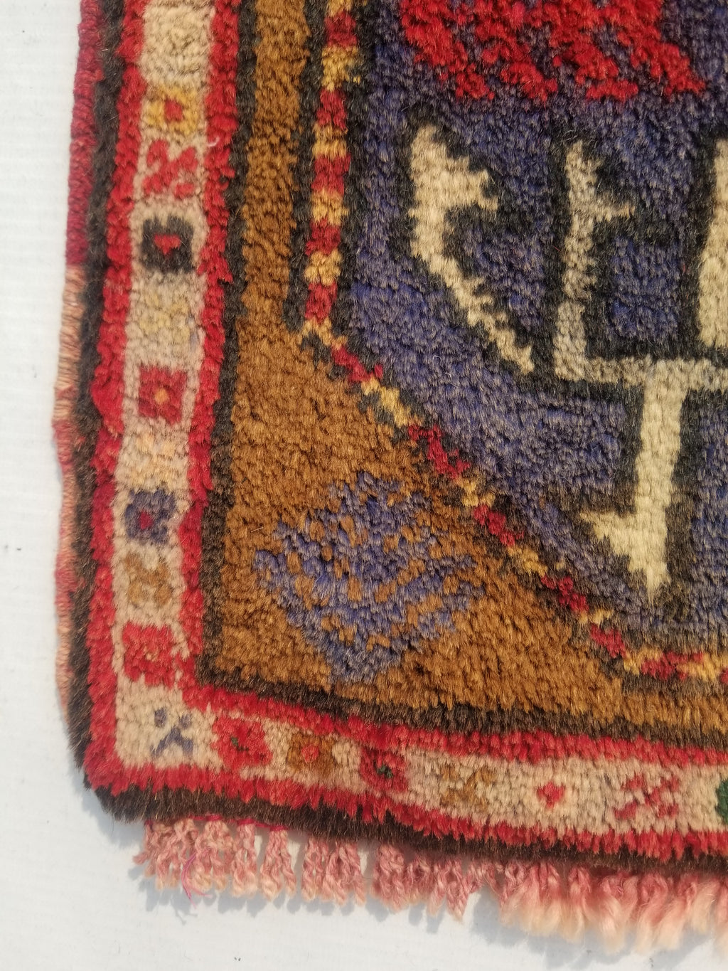 Antique Traditional Handmade Caucasian Kazak Wool Multicolor Rug 56x48cm