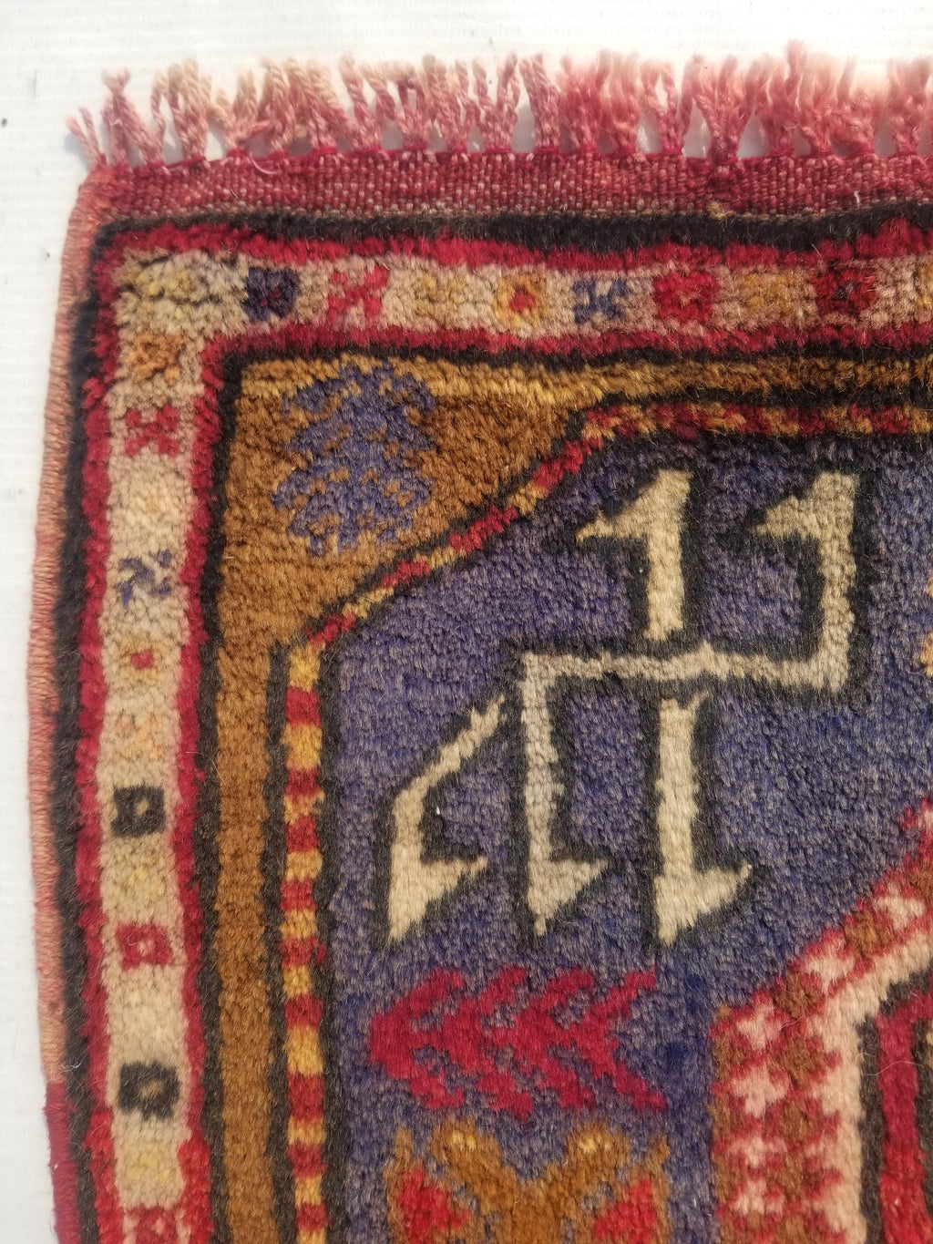 Antique Traditional Handmade Caucasian Kazak Wool Multicolor Rug 56x48cm