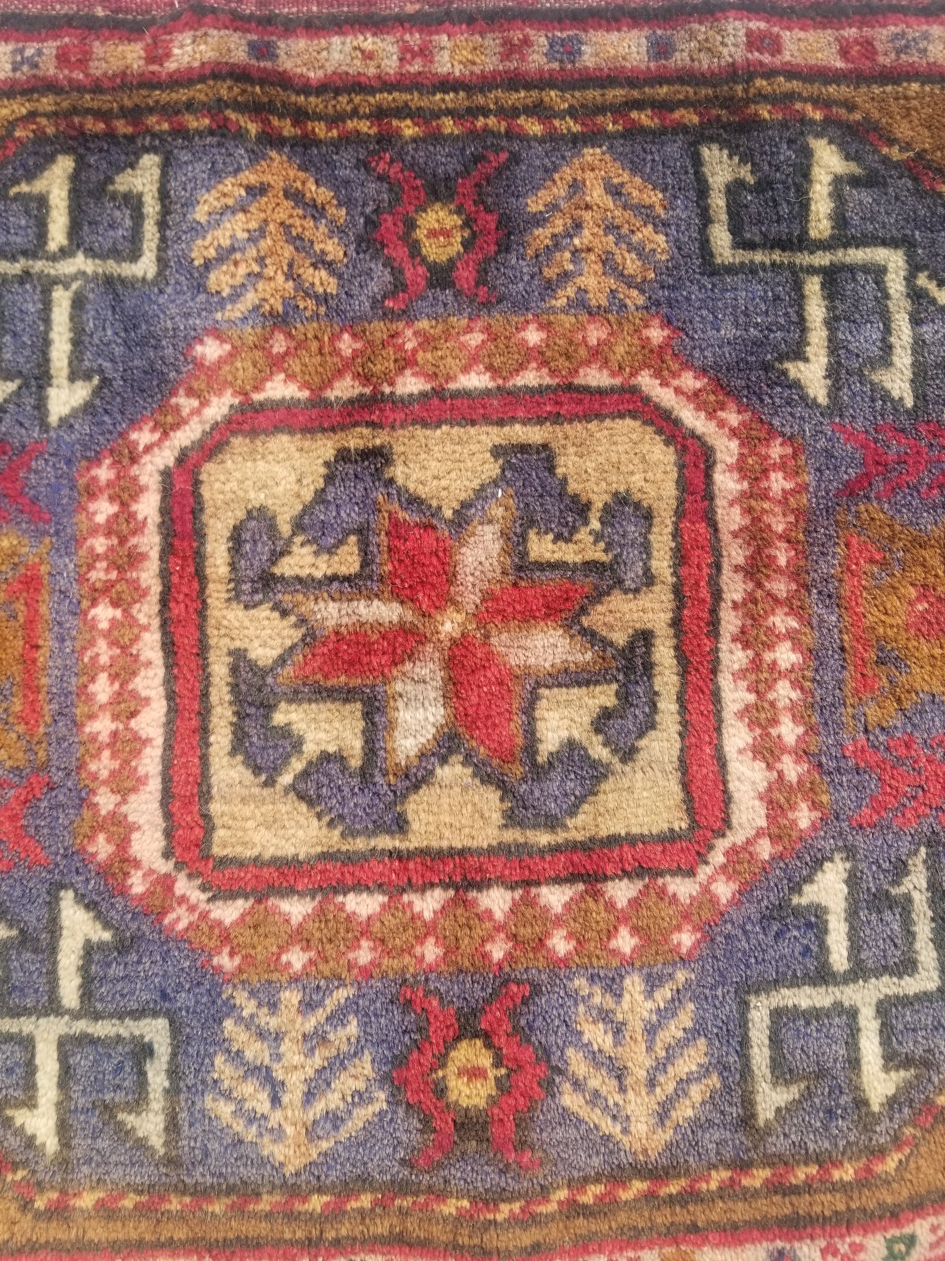 Antique Traditional Handmade Caucasian Kazak Wool Multicolor Rug 56x48cm